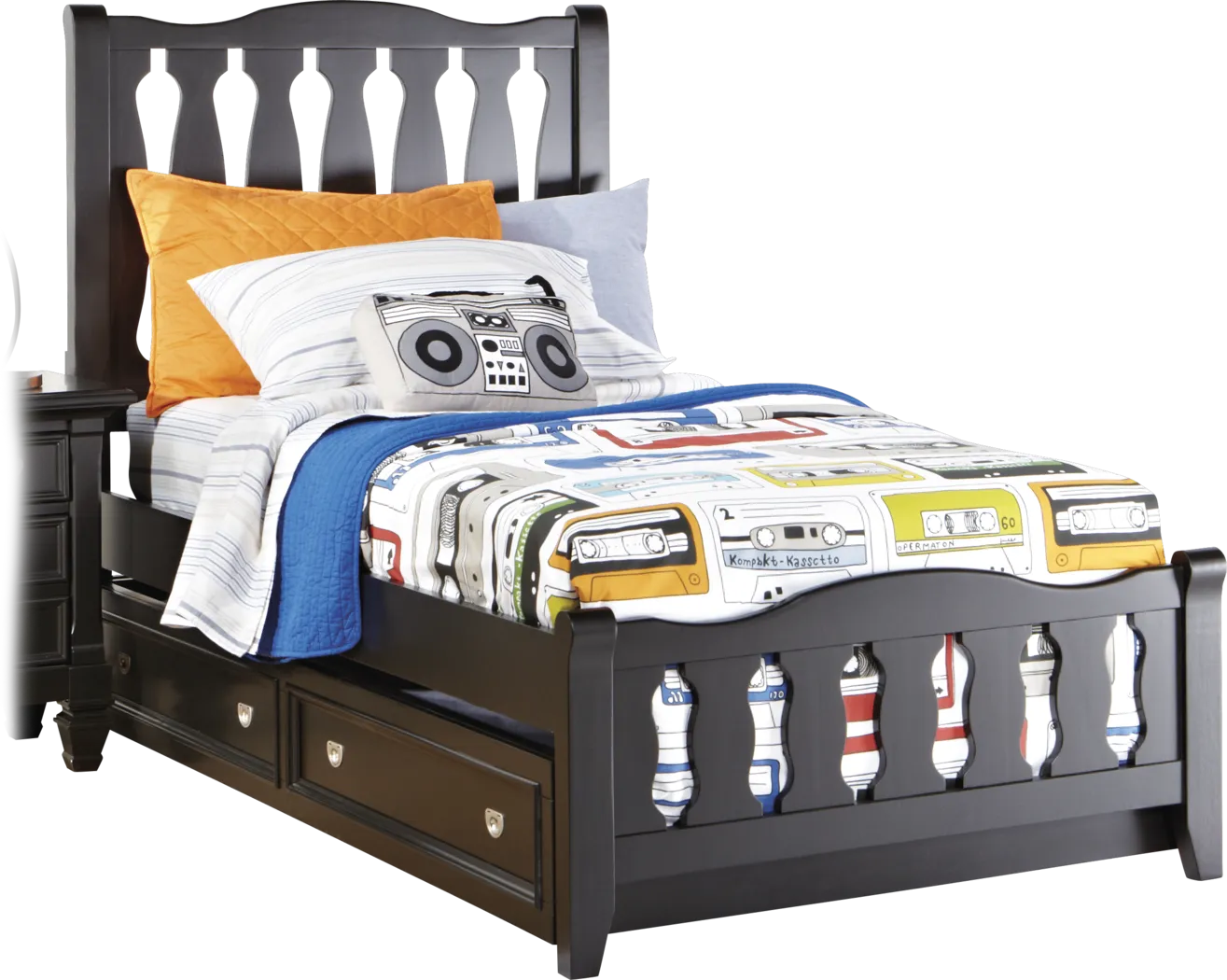 Belmar Black 4 Pc Twin Sleigh Bed w/Trundle - Thumbnail - Image 1