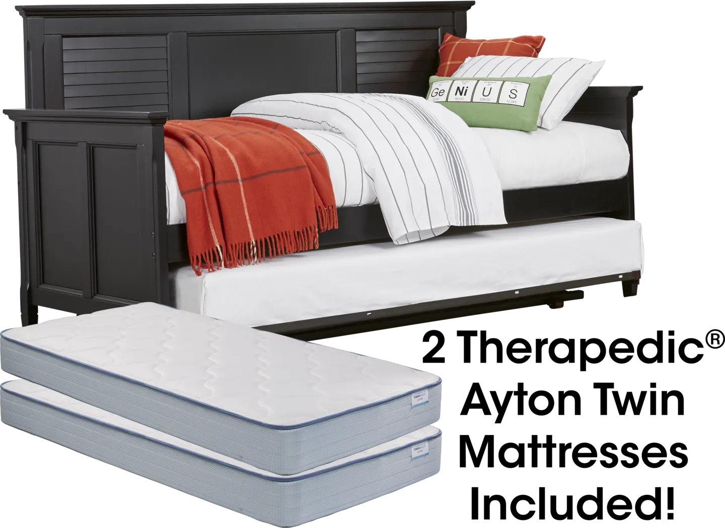 Belmar Black Daybed with Twin Storage Trundle and 2 Mattresses - Thumbnail - Image 1