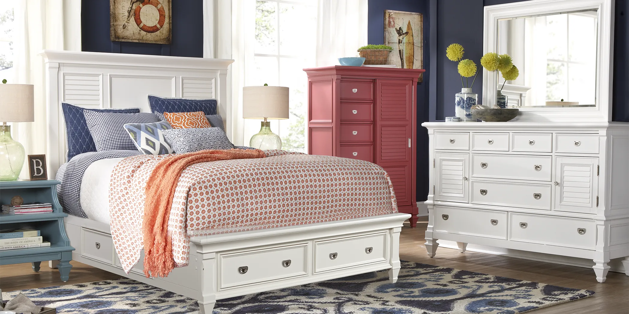 Belmar White 5 Pc King Panel Bedroom with Storage - Thumbnail - Image 1