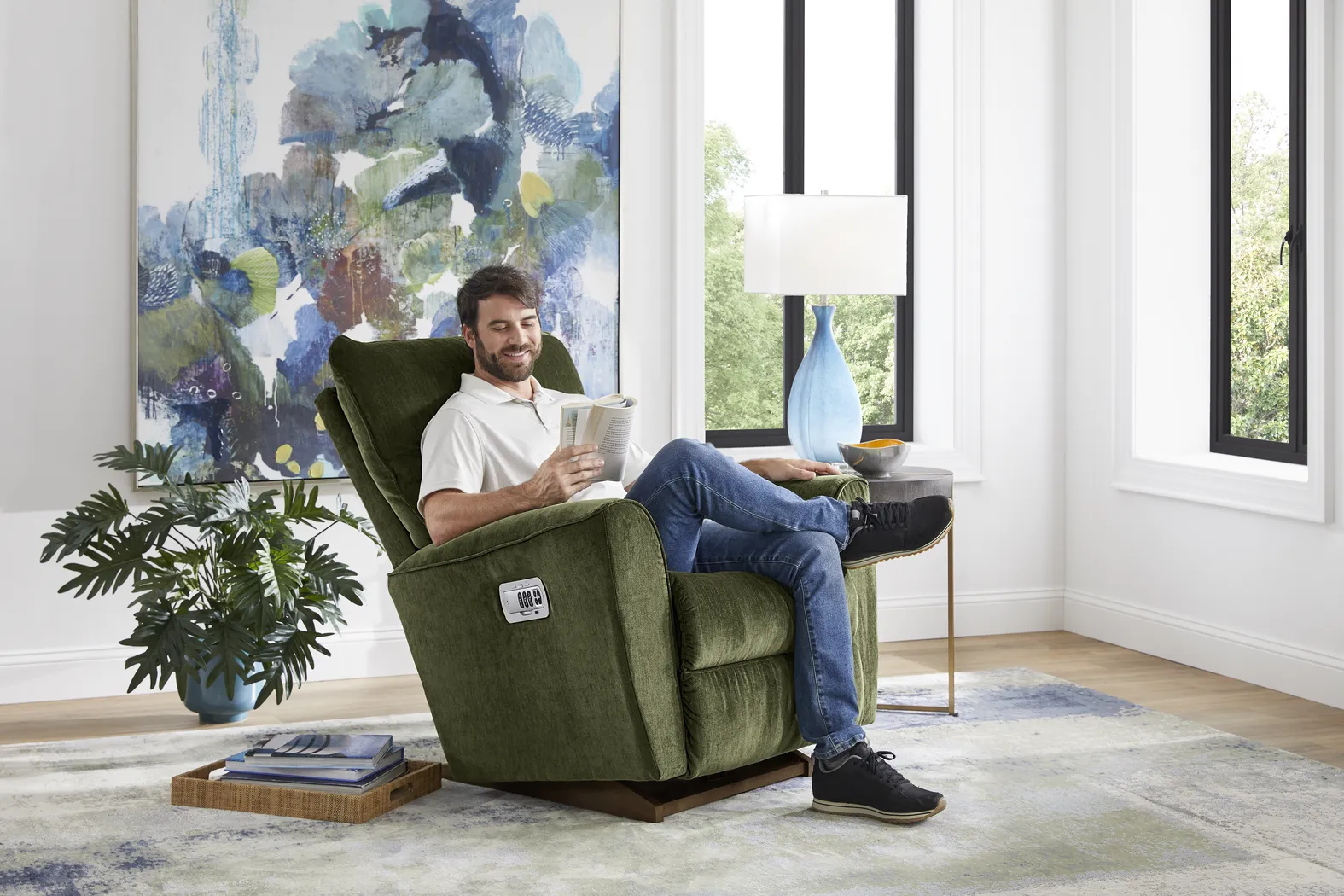 La-Z-Boy Belmont III Green Dual Power Recliner - Image 7