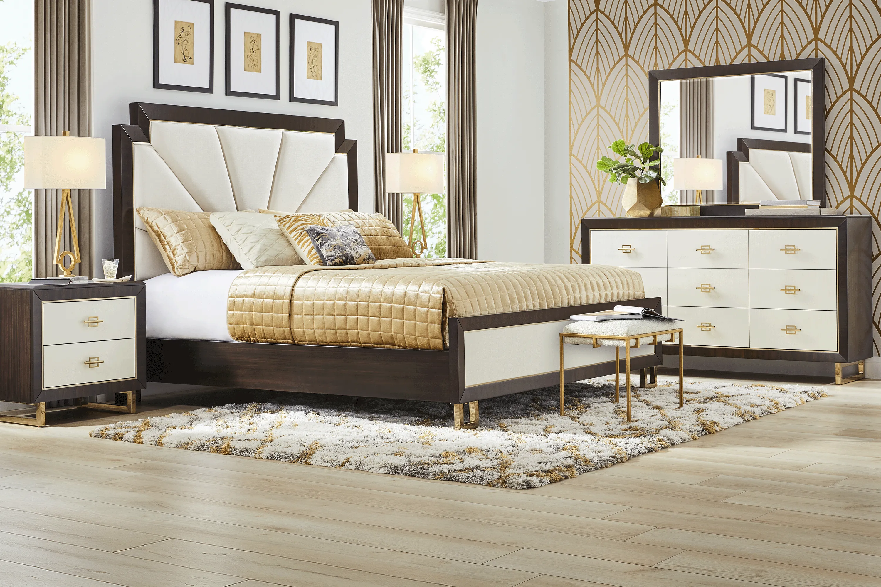 Belmont Place Espresso 5 Pc Queen Upholstered Bedroom - Thumbnail - Image 2