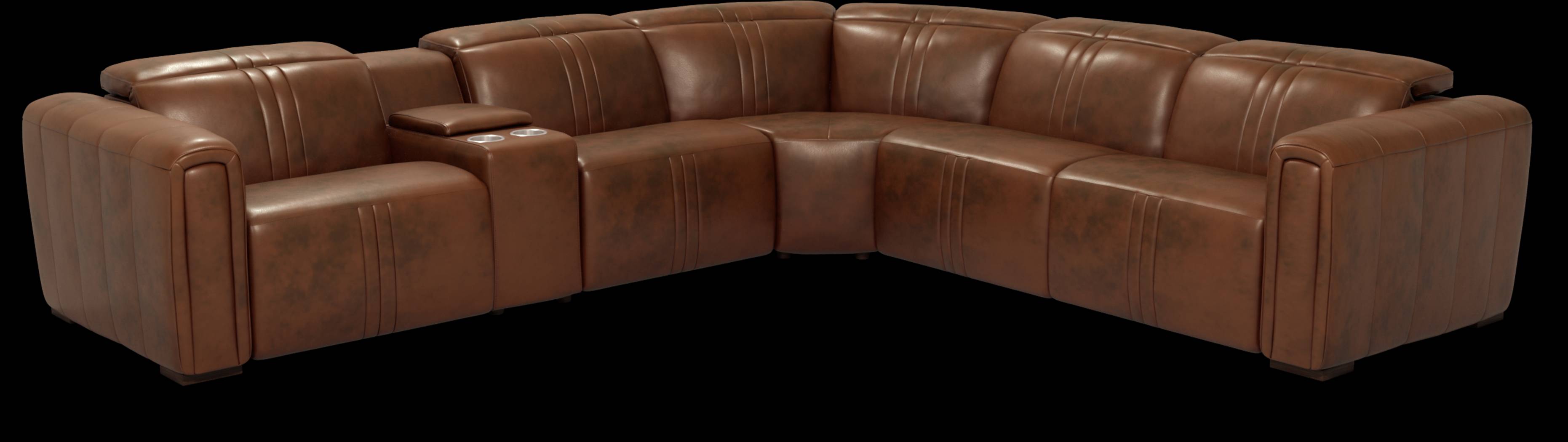 Bennett Valley Brown 6 Pc Leather Dual Power Reclining Sectional - Thumbnail - Image 1