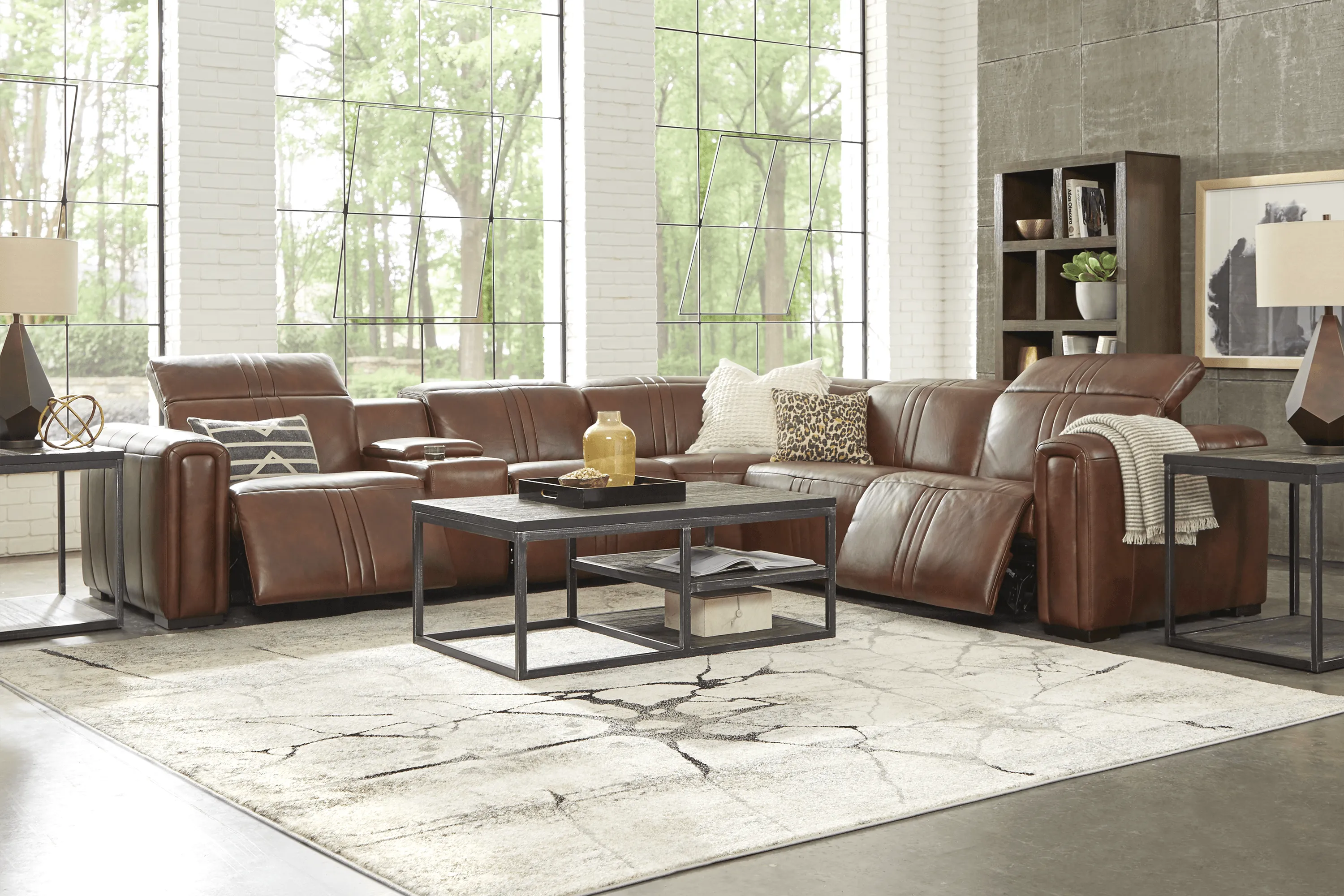 Bennett Valley Brown 6 Pc Leather Dual Power Reclining Sectional - Thumbnail - Image 2