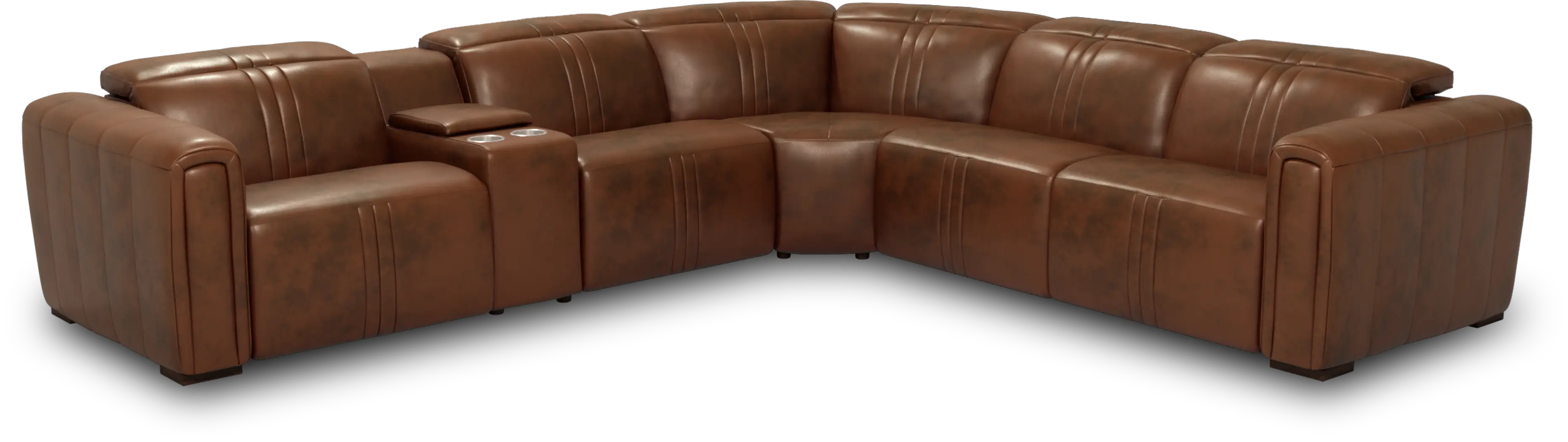 Bennett Valley Brown 6 Pc Leather Dual Power Reclining Sectional - Thumbnail - Image 1