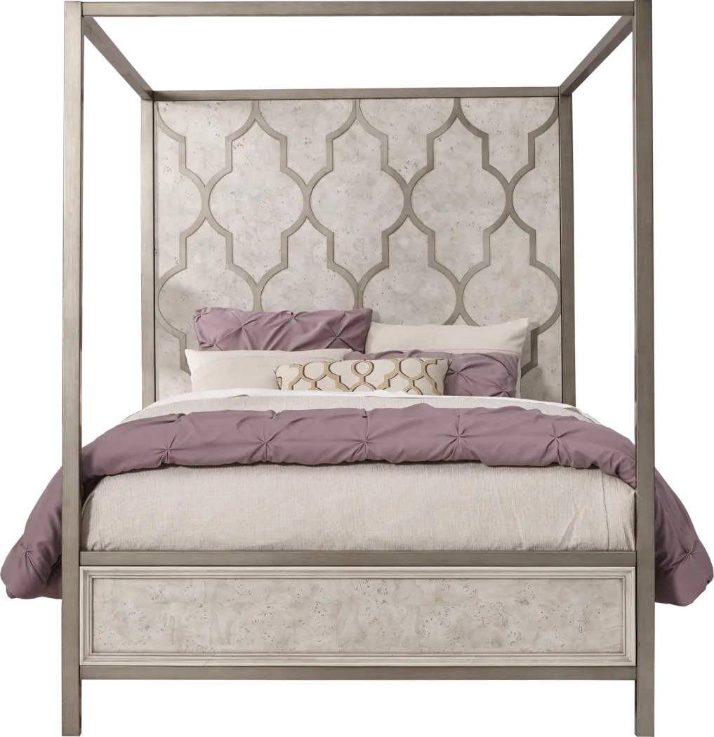 Bentley Hills Light Gray 4 Pc King Canopy Bed - Thumbnail - Image 1