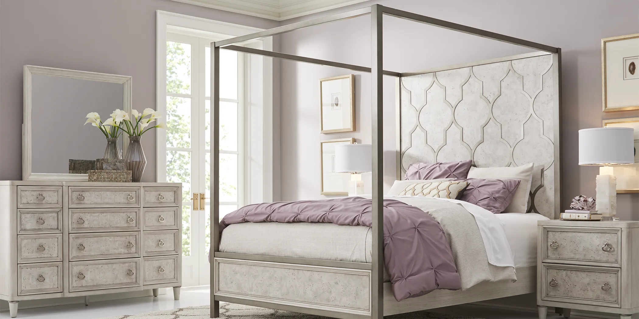 Bentley Hills Light Gray 8 Pc Queen Canopy Bedroom - Thumbnail - Image 1