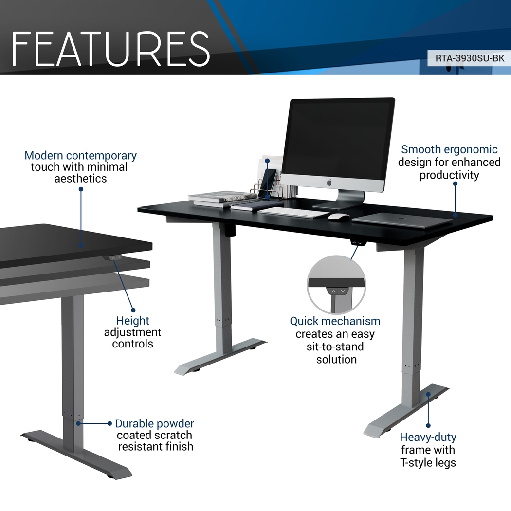 Benwin Black Adjustable Desk - Thumbnail - Image 3