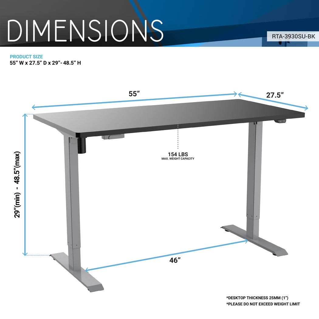 Benwin Black Adjustable Desk - Thumbnail - Image 4