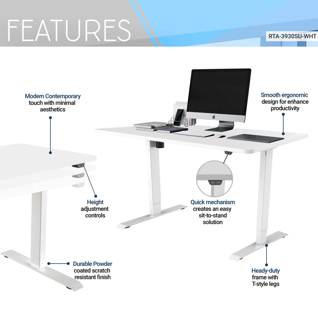 Benwin White Adjustable Desk - Thumbnail - Image 3