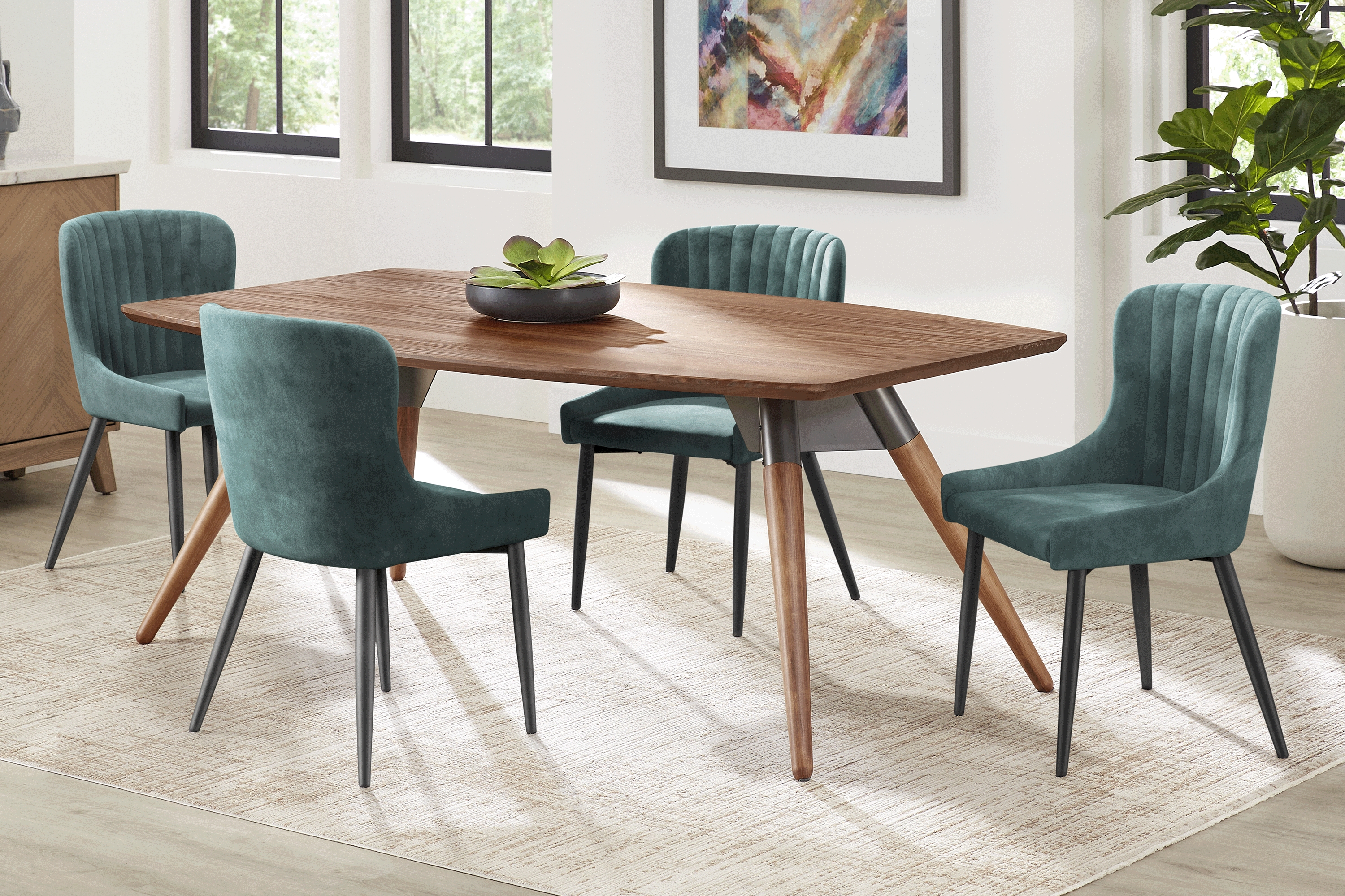 Bergen Boulevard Walnut 5 Pc Dining Room with Ink Chairs - Thumbnail - Image 1