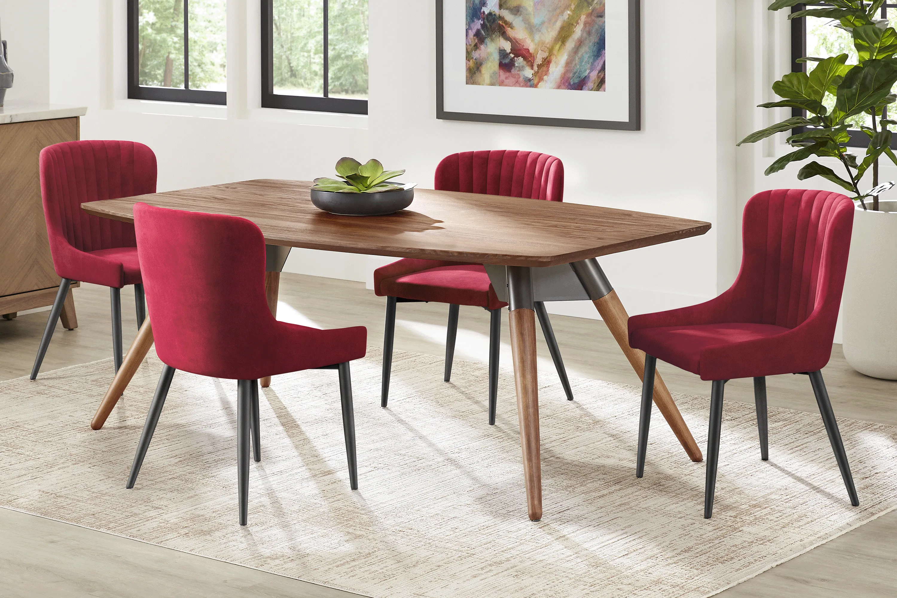 Bergen Boulevard Walnut 5 Pc Dining Room with Bordeaux Chairs - Thumbnail - Image 1