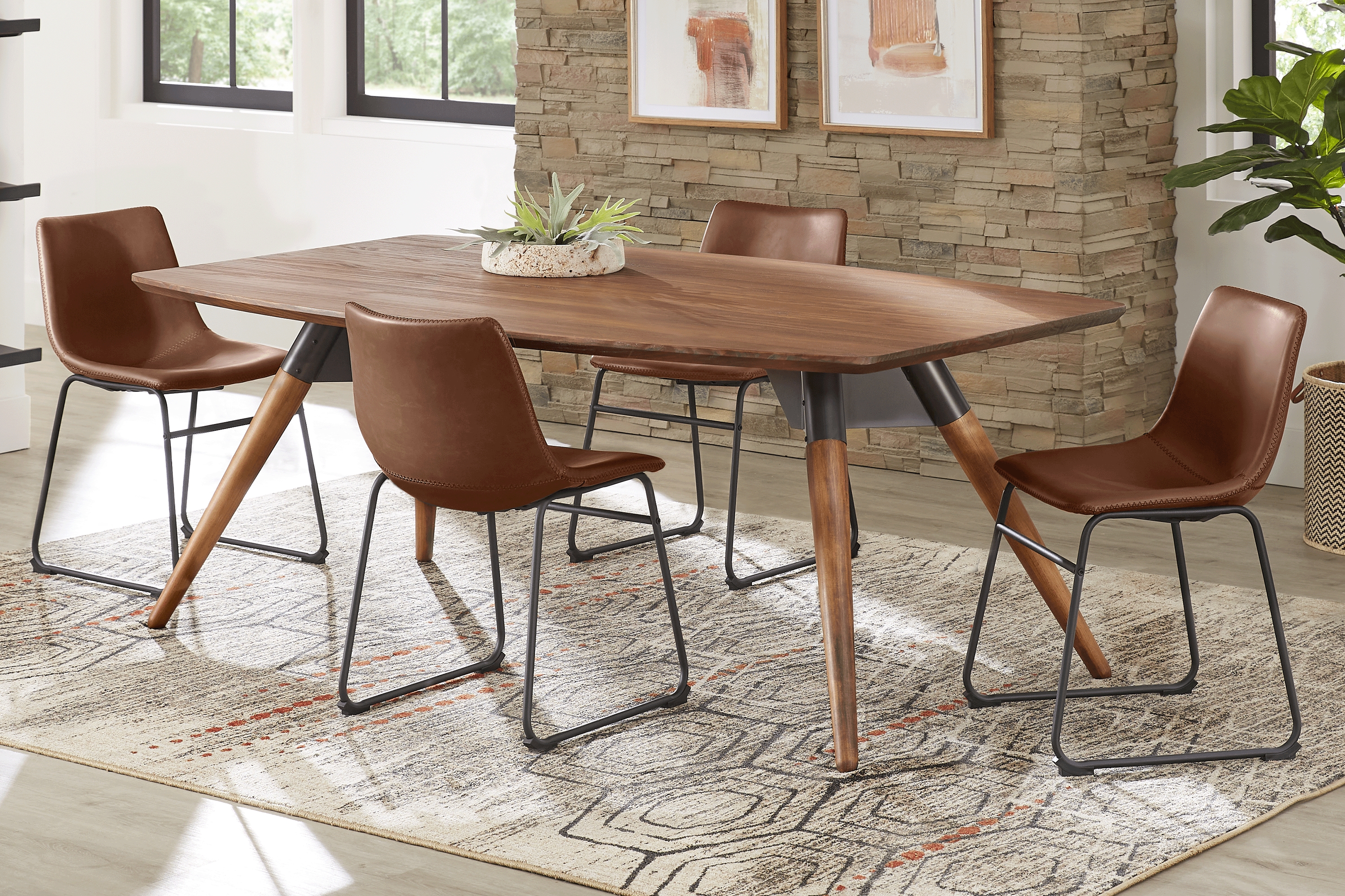 Bergen Boulevard Walnut 5 Pc Dining Room with Brown Chairs - Thumbnail - Image 1