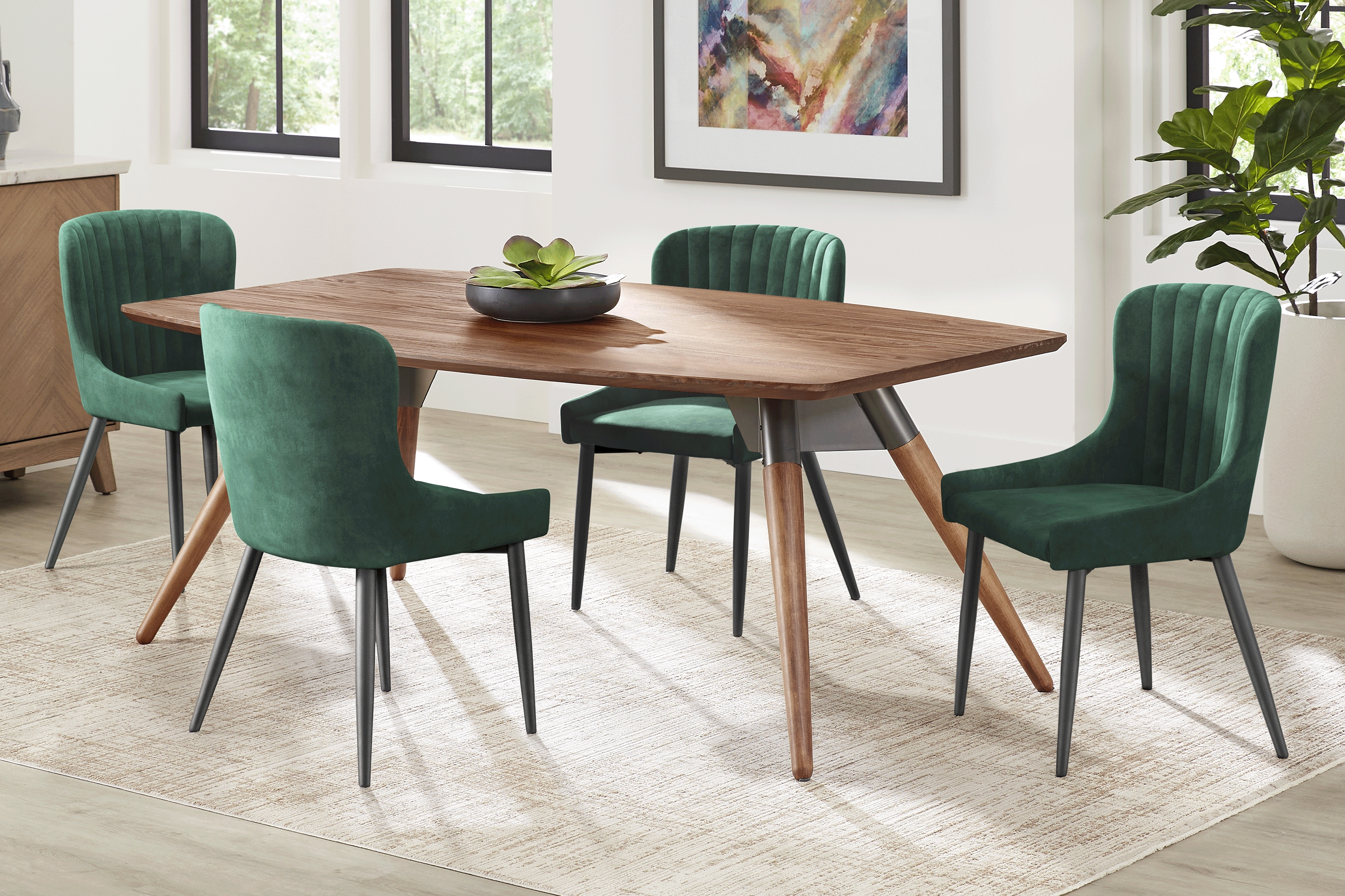 Bergen Boulevard Walnut 5 Pc Dining Room with Emerald Chairs - Thumbnail - Image 1