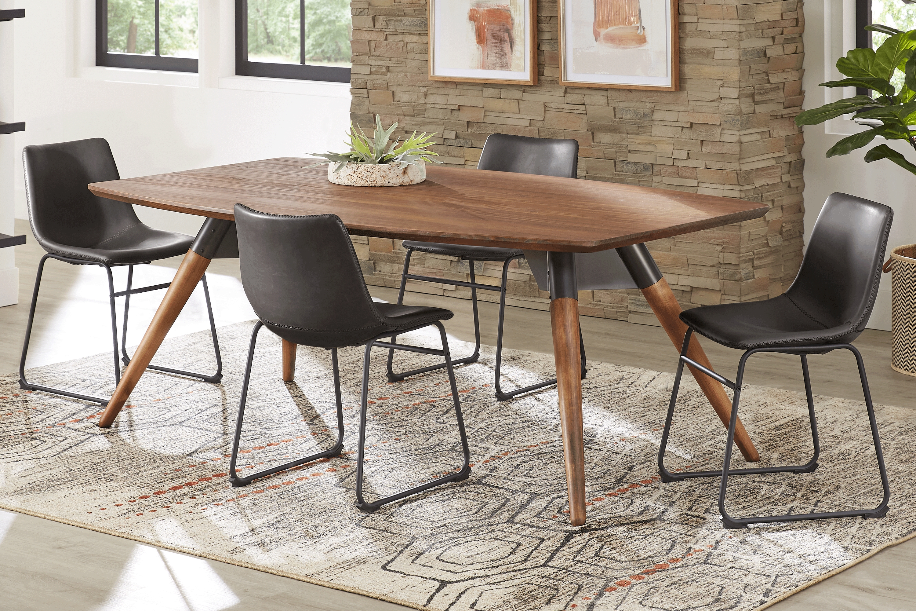 Bergen Boulevard Walnut 5 Pc Dining Room with Gray Chairs - Thumbnail - Image 1
