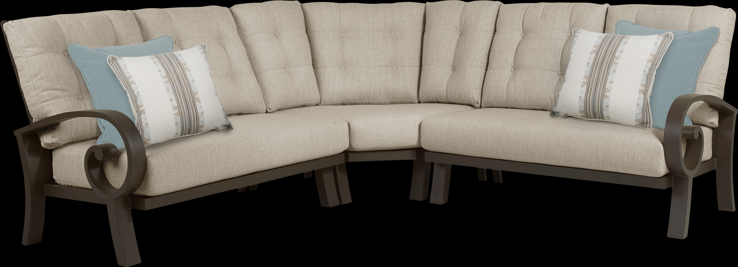 Bermuda Bay Aged Bronze 3 Pc Outdoor Sectional with Pebble Cushions - Thumbnail - Image 1