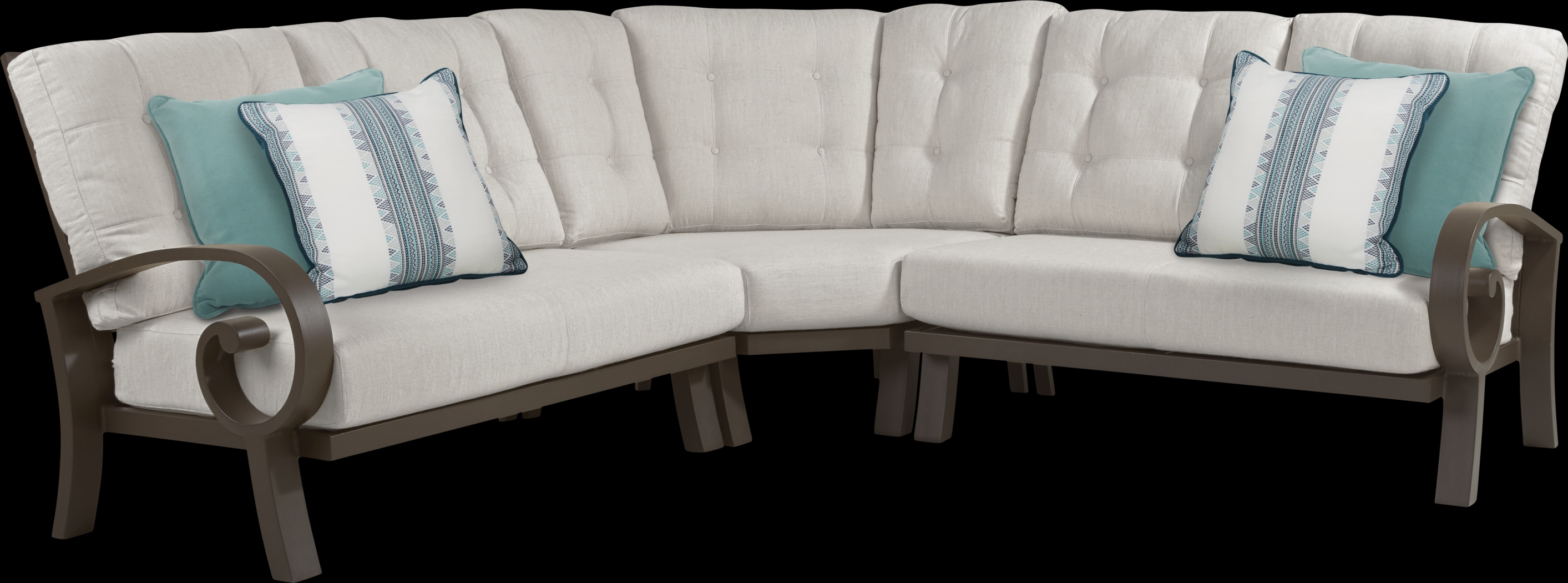 Bermuda Bay Aged Bronze 3 Pc Outdoor Sectional with Rollo Linen Cushions - Thumbnail - Image 1