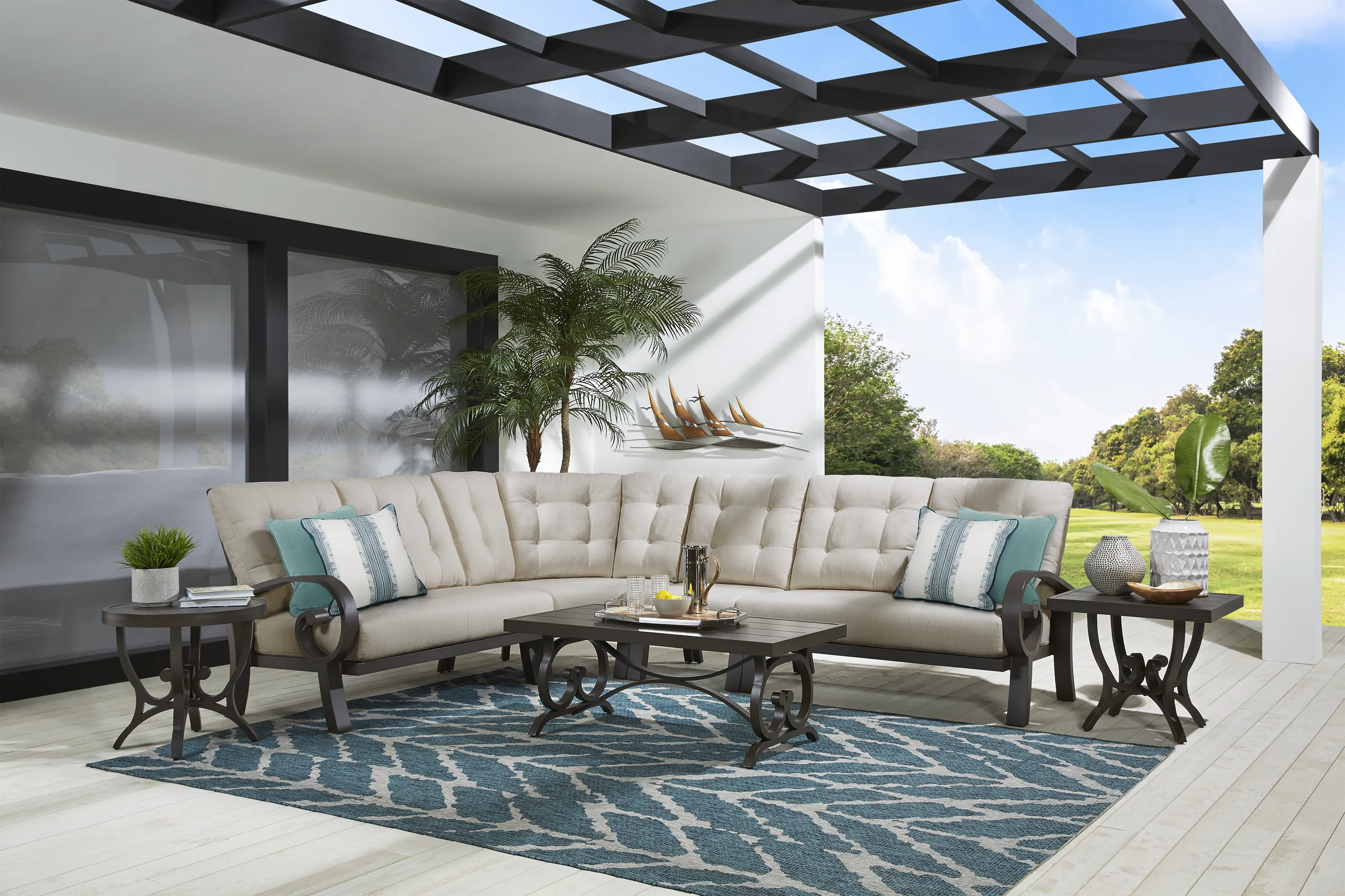 Bermuda Bay Aged Bronze 4 Pc Outdoor Sectional with Rollo Linen Cushions - Thumbnail - Image 2
