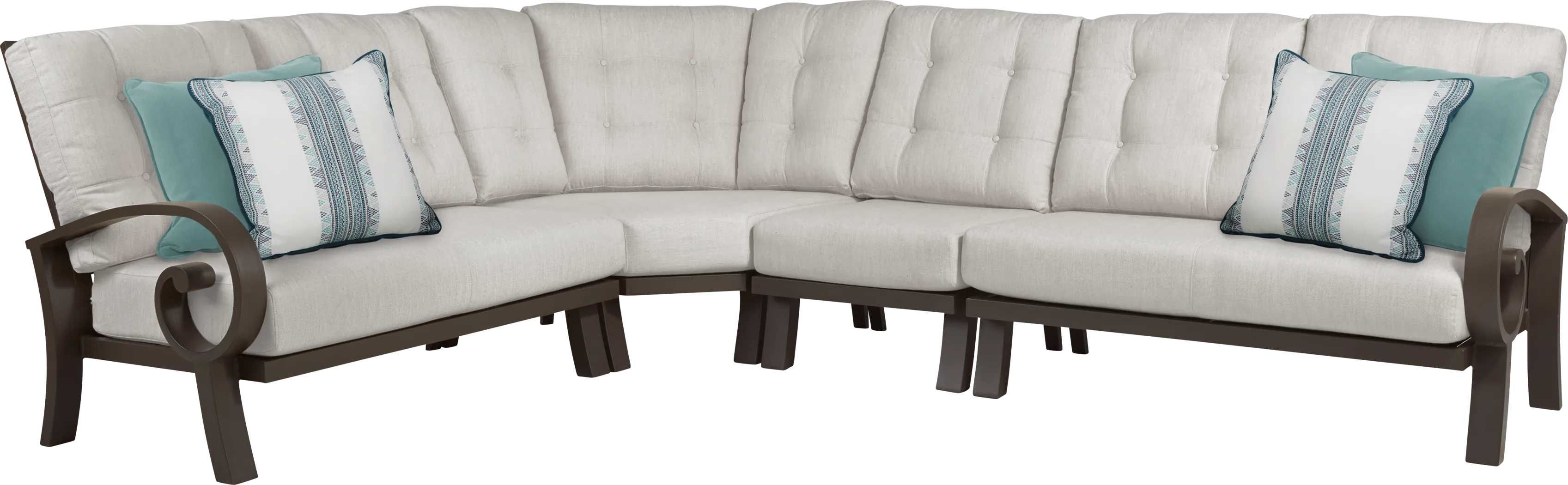 Bermuda Bay Aged Bronze 4 Pc Outdoor Sectional with Rollo Linen Cushions - Thumbnail - Image 1