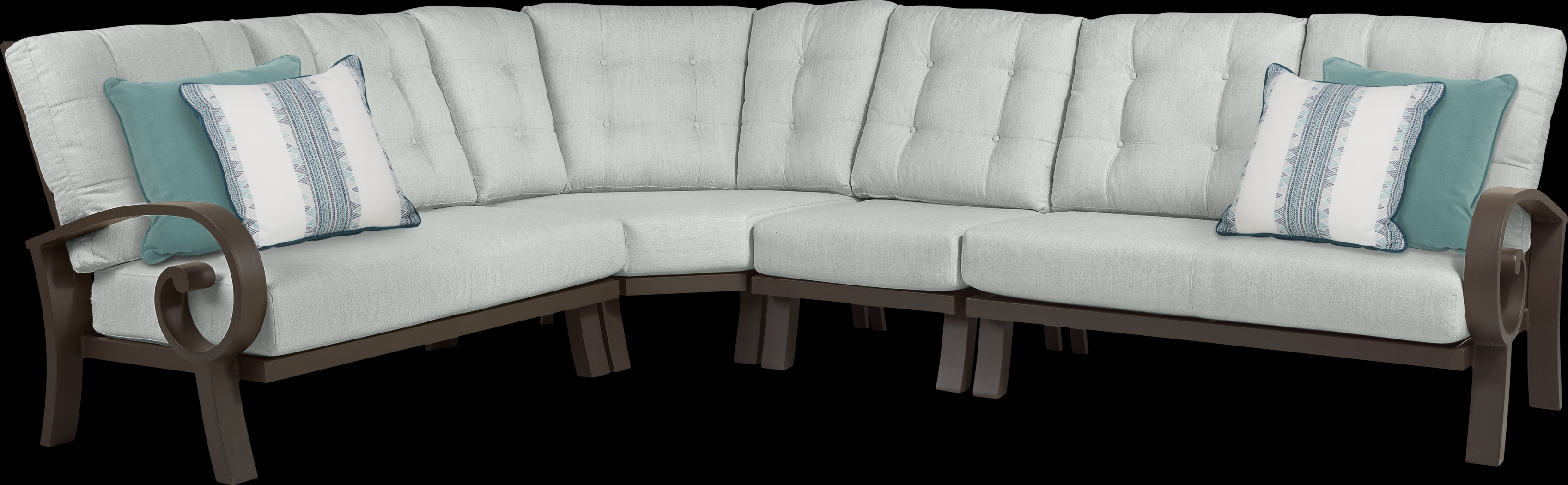 Bermuda Bay Aged Bronze 4 Pc Outdoor Sectional with Rollo Seafoam Cushions - Thumbnail - Image 1