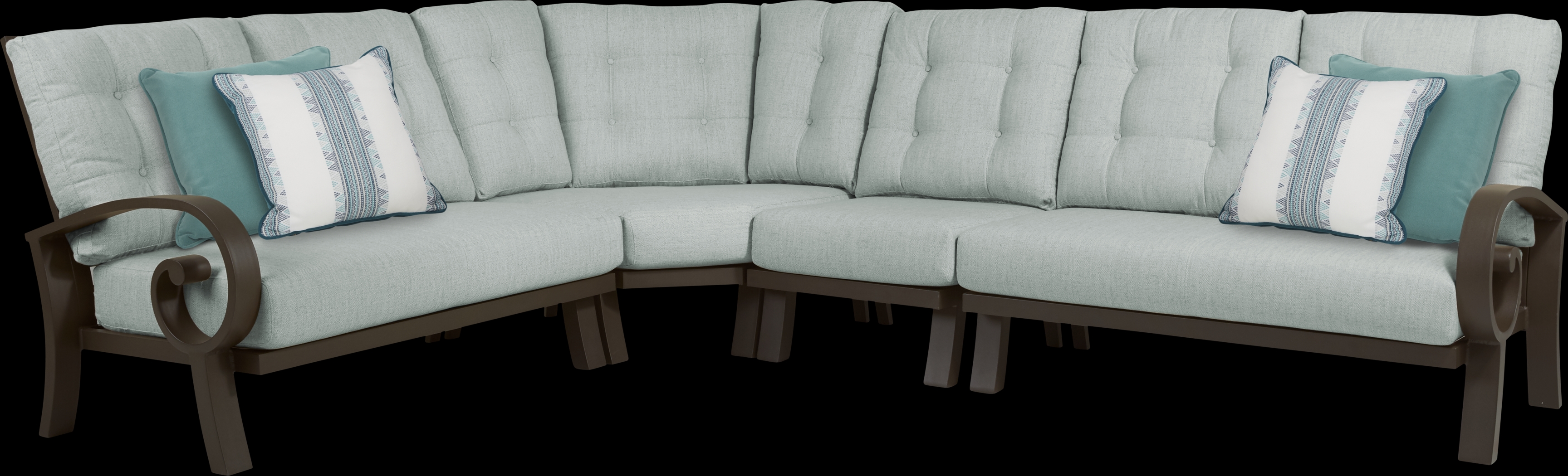 Bermuda Bay Aged Bronze 4 Pc Outdoor Sectional with Seafoam Cushions - Thumbnail - Image 1