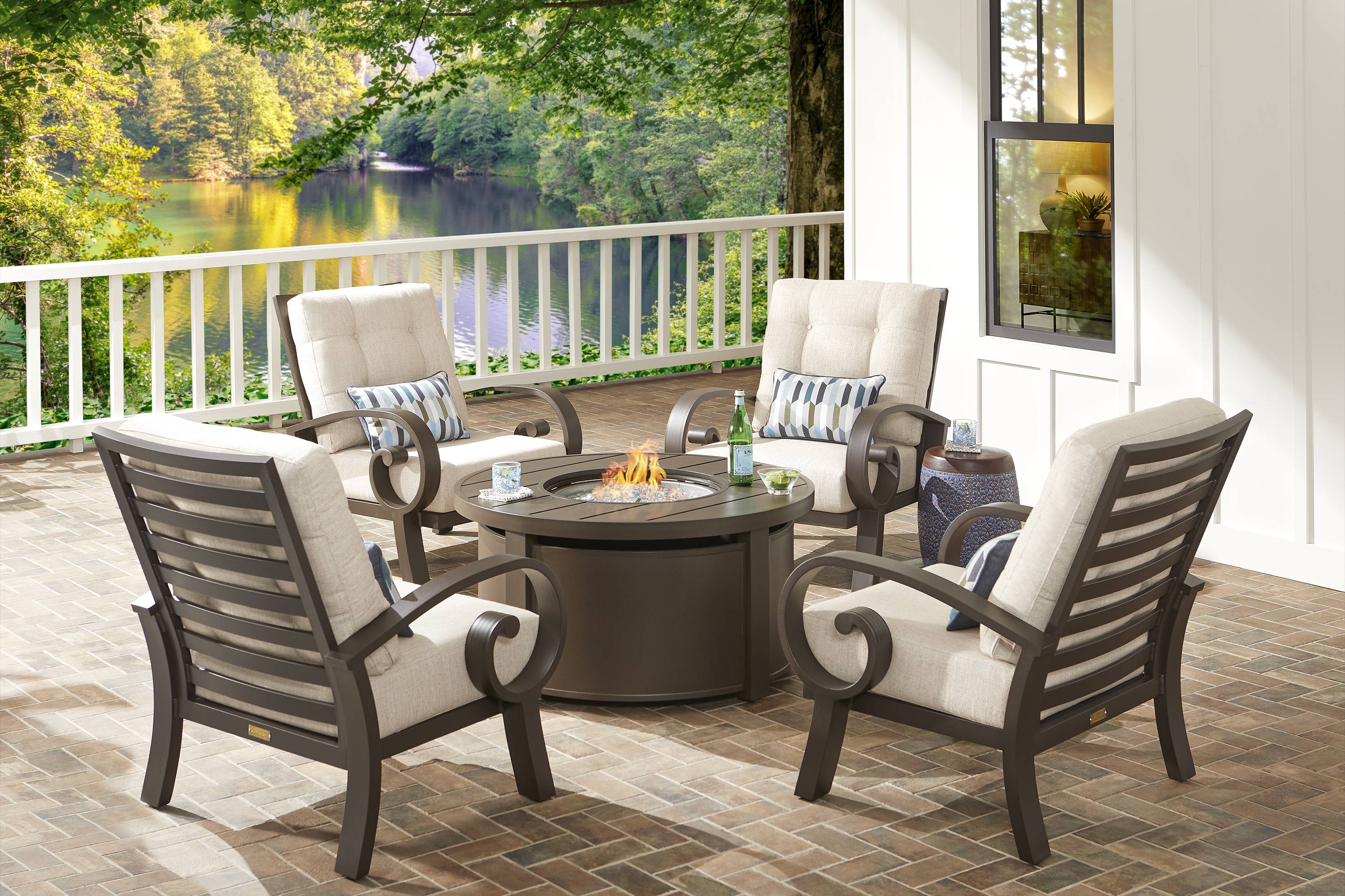 Bermuda Bay Aged Bronze Outdoor Club Chair with Rollo Linen Cushions - Thumbnail - Image 2