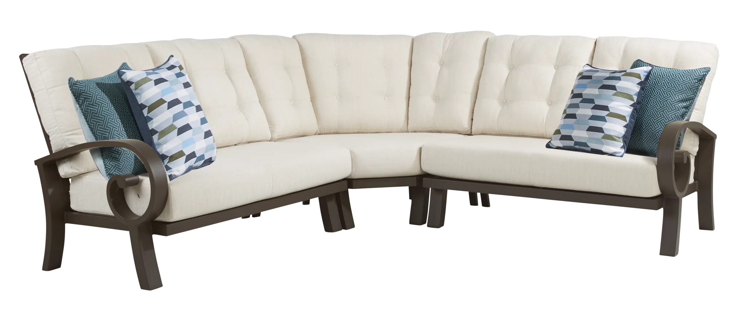 Bermuda Bay Aged Bronze Outdoor 3 Pc Sectional with Parchment Cushions - Thumbnail - Image 1