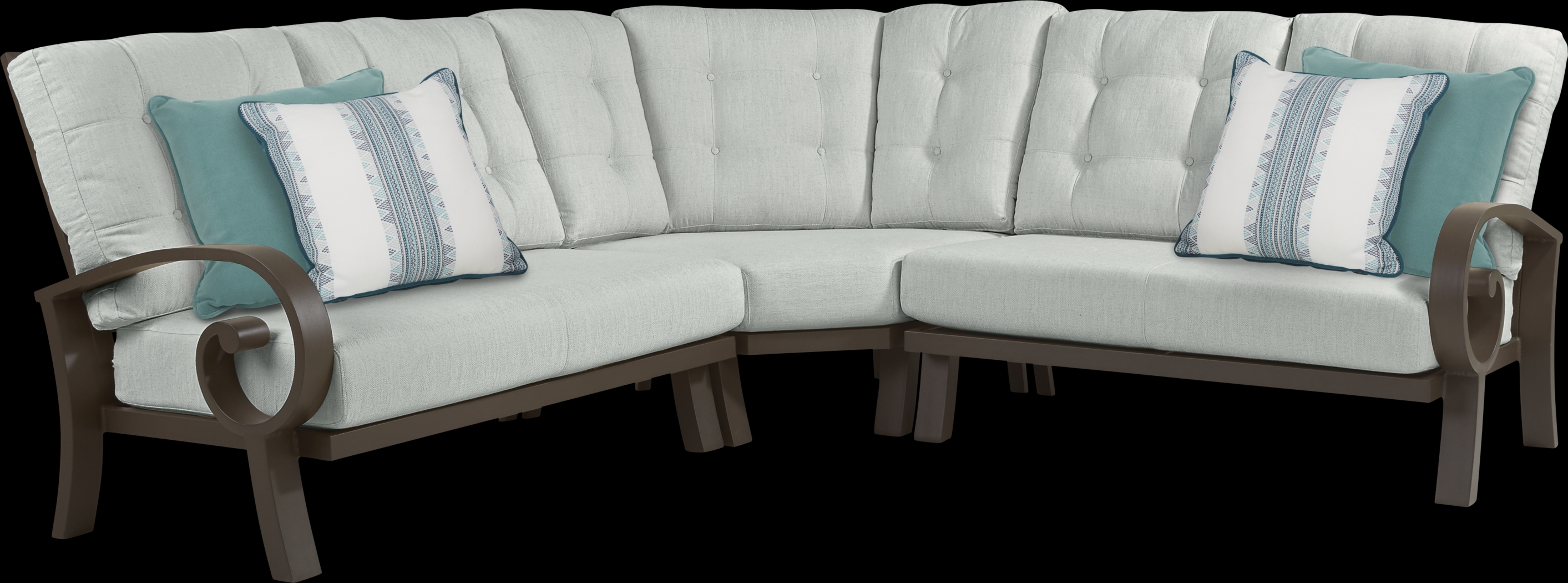 Bermuda Bay Aged Bronze 3 Pc Outdoor Sectional with Rollo Seafoam Cushions - Thumbnail - Image 1