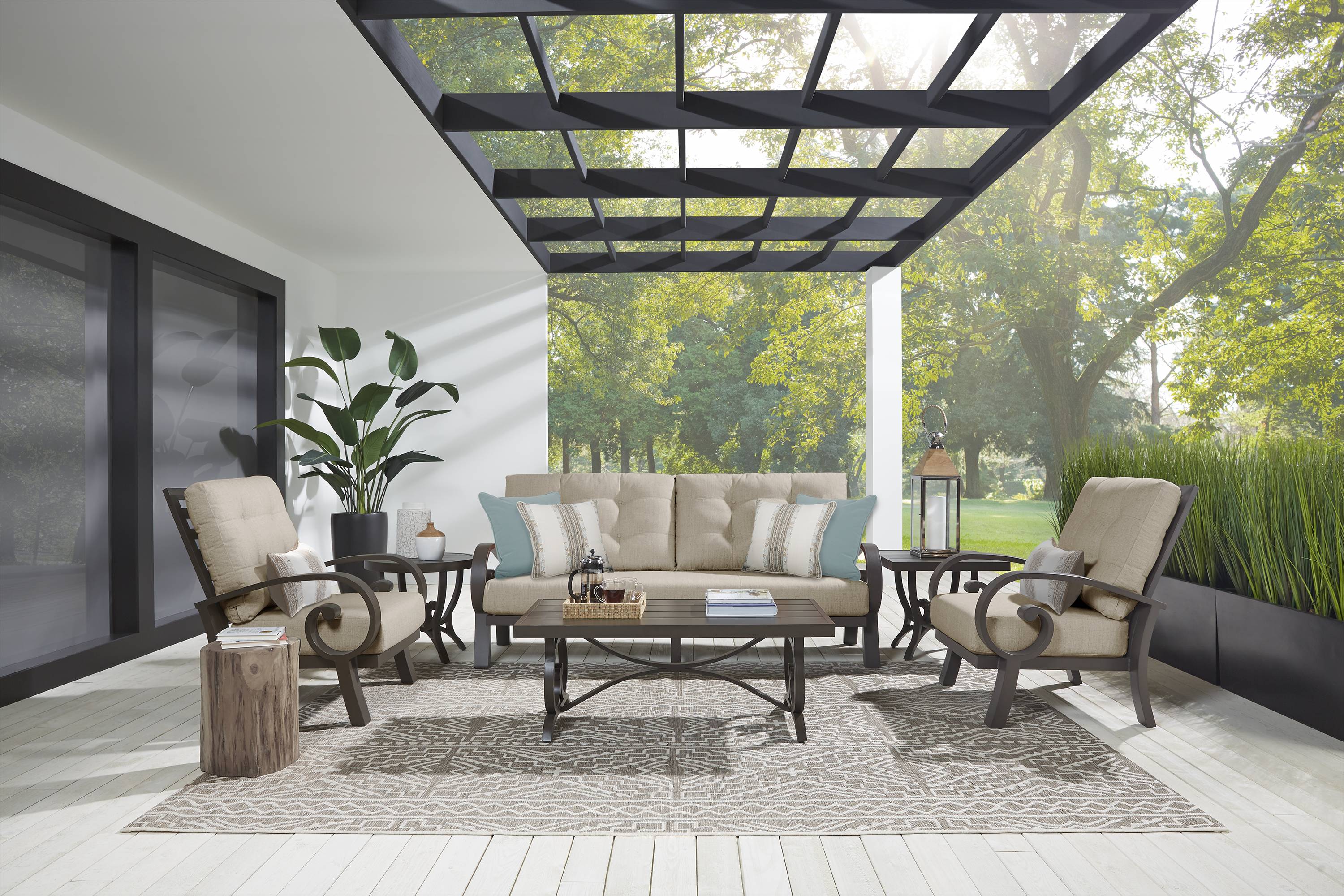 Bermuda Bay Aged Bronze Outdoor Sofa with Pebble Cushions - Thumbnail - Image 2