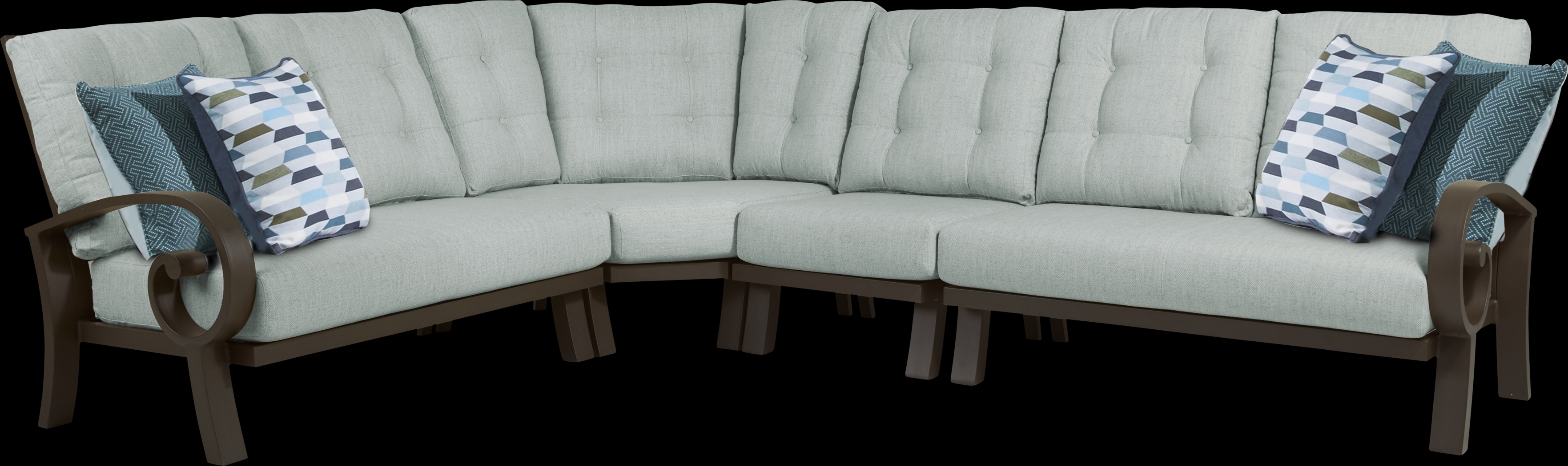 Bermuda Bay Aged Bronze Outdoor 4 Pc Sectional with Seafoam Cushions - Thumbnail - Image 1