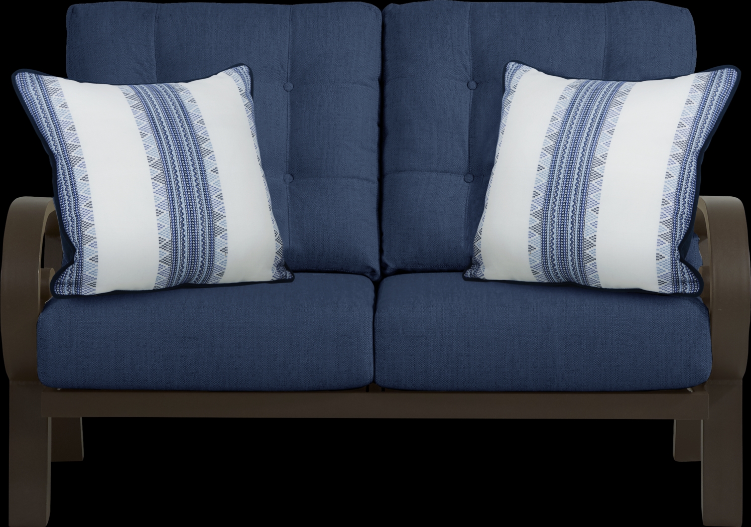 Bermuda Bay Aged Bronze Outdoor Loveseat with Ink Cushions - Thumbnail - Image 1