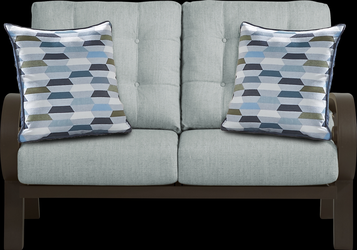 Bermuda Bay Aged Bronze Outdoor Loveseat with Seafoam Cushions - Thumbnail - Image 2