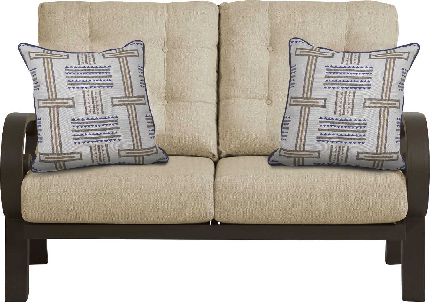 Bermuda Bay Aged Bronze Outdoor Loveseat with Straw Cushions - Thumbnail - Image 2