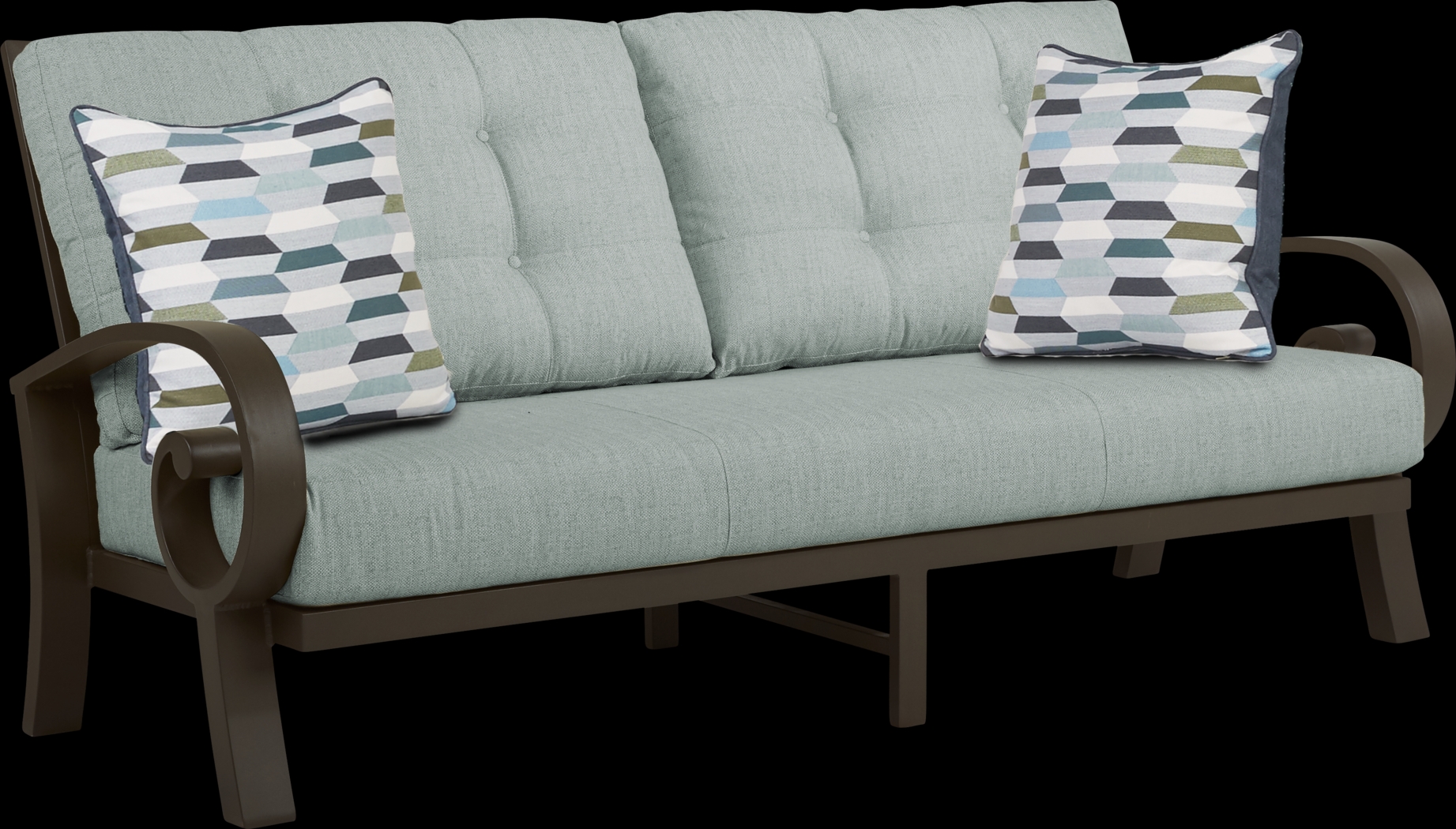 Bermuda Bay Aged Bronze Outdoor Sofa with Seafoam Cushions - Thumbnail - Image 1