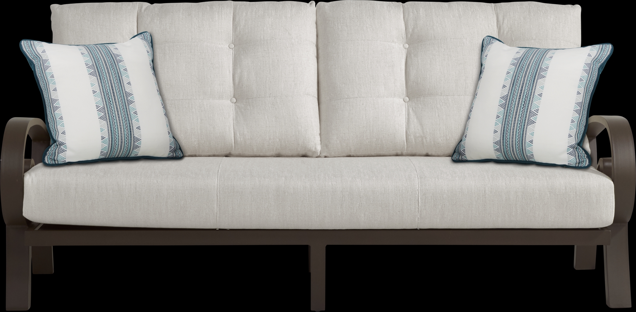 Bermuda Bay Aged Bronze Outdoor Sofa with Rollo Linen Cushions - Thumbnail - Image 1