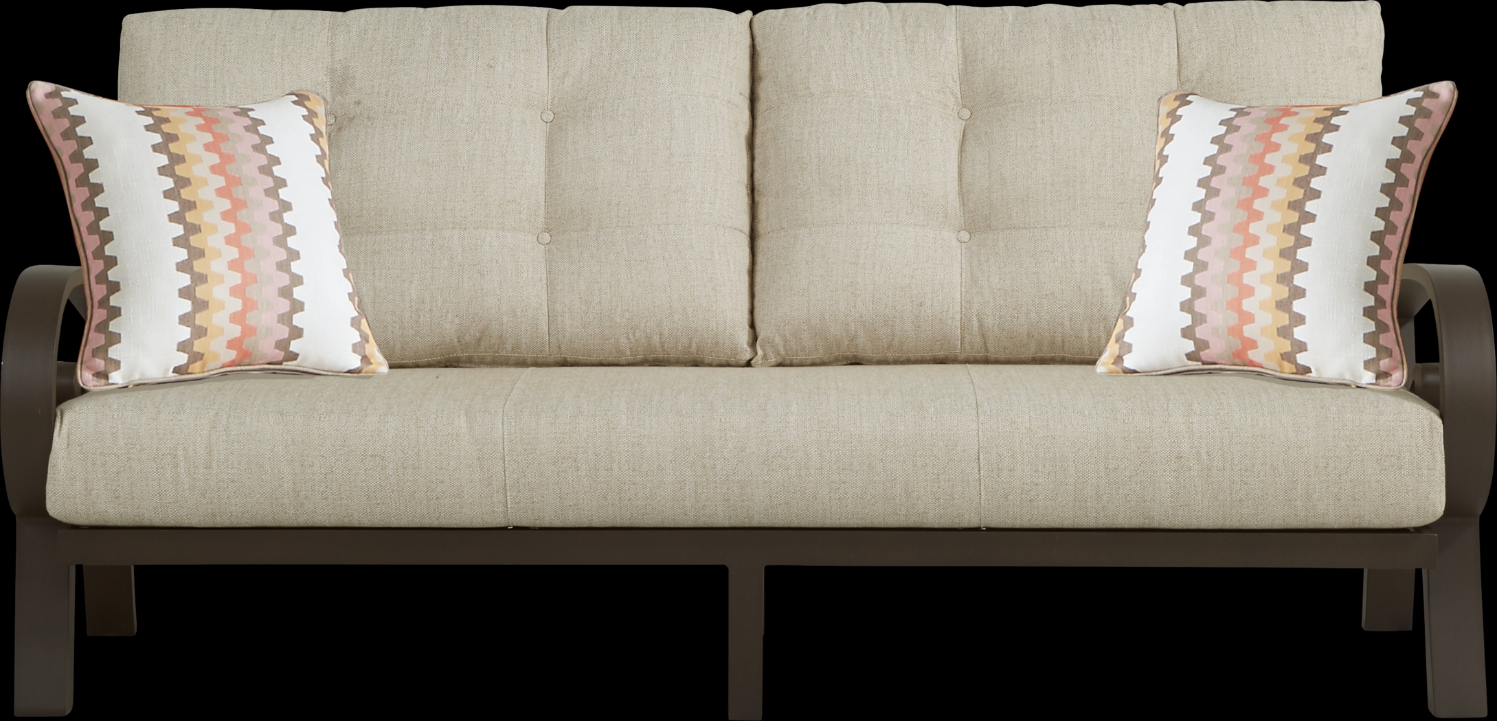 Bermuda Bay Aged Bronze Outdoor Sofa with Wren Cushions - Thumbnail - Image 1