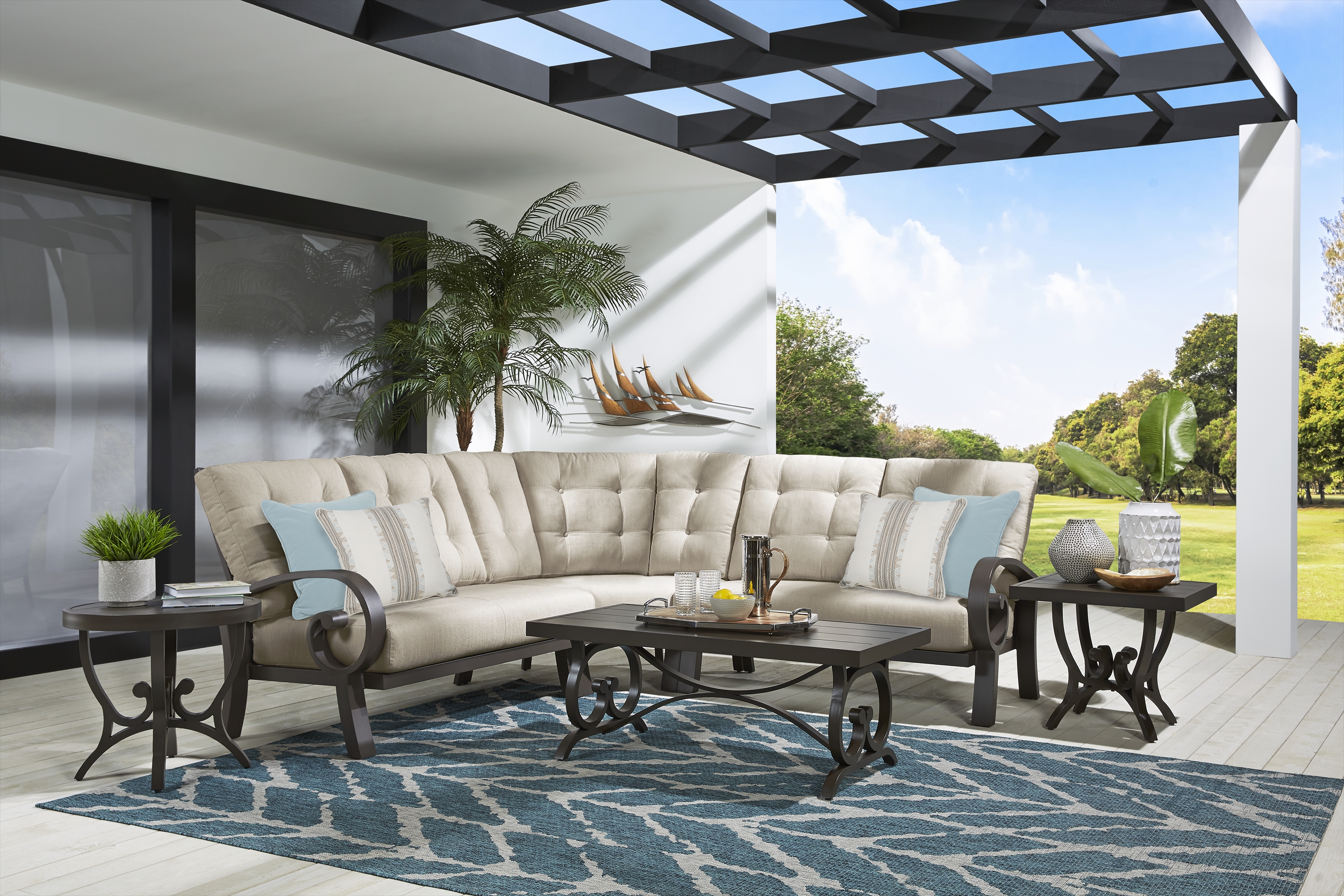 Bermuda Bay Aged Bronze 3 Pc Outdoor Sectional with Wren Cushions - Thumbnail - Image 2