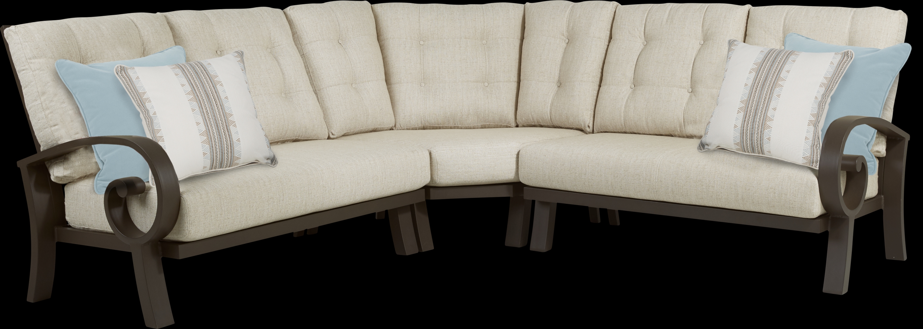 Bermuda Bay Aged Bronze 3 Pc Outdoor Sectional with Wren Cushions - Thumbnail - Image 1