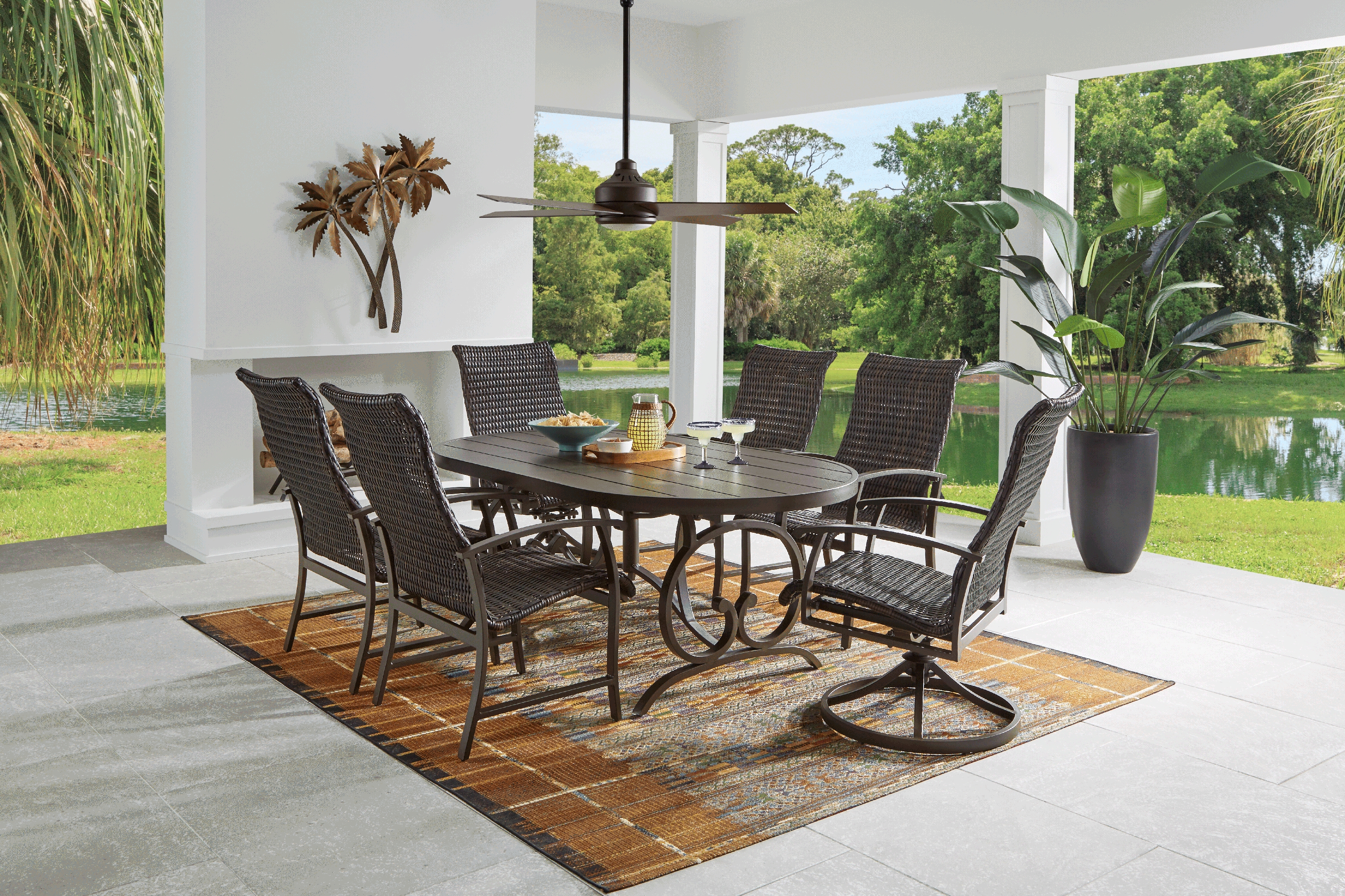 Lake Breeze Aged Bronze 5 Pc Outdoor 78 in. Oval Dining Set with Wicker Chairs - Thumbnail - Image 1
