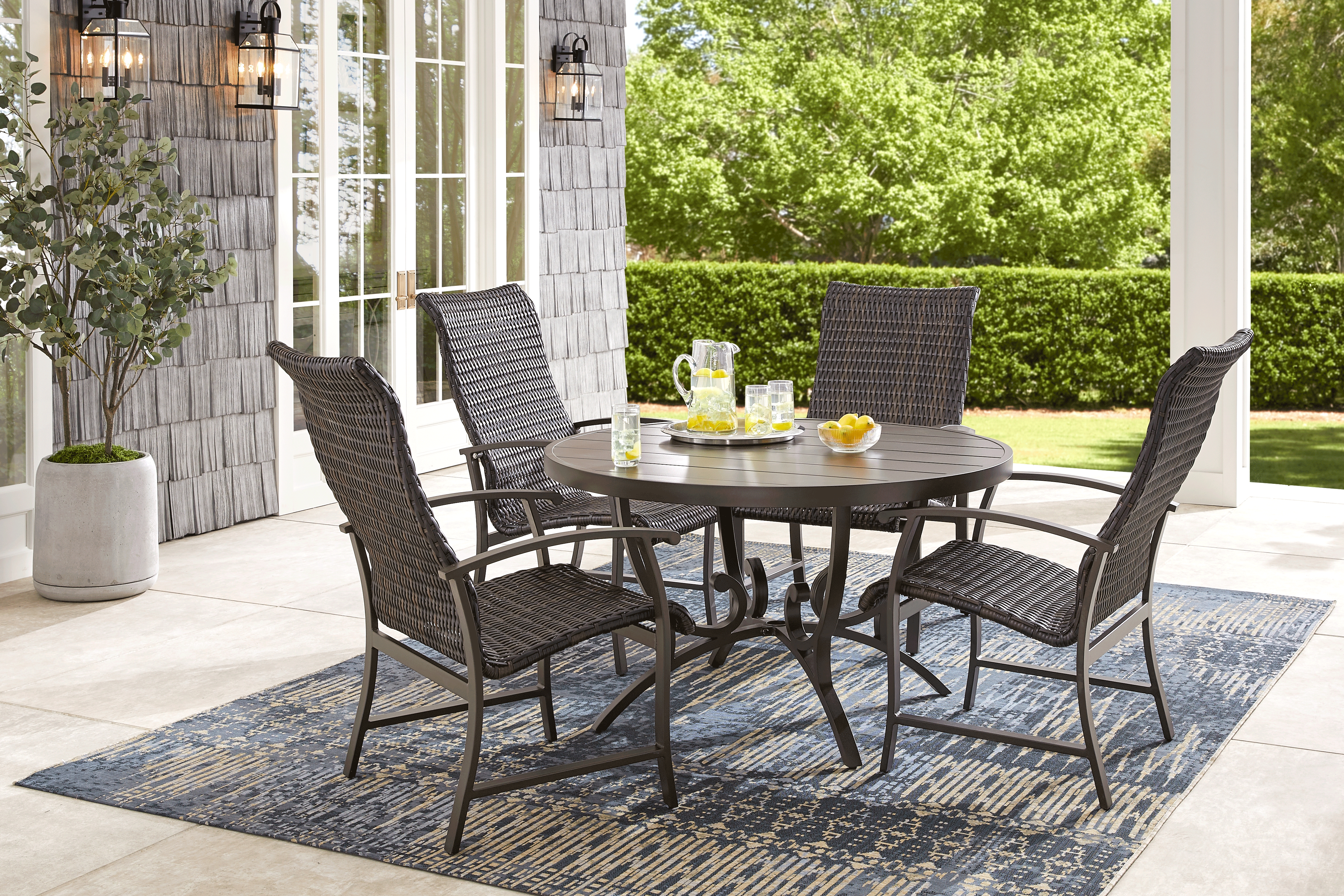 Lake Breeze Aged Bronze 5 Pc Round Outdoor Dining Set with Wicker Chairs - Thumbnail - Image 1