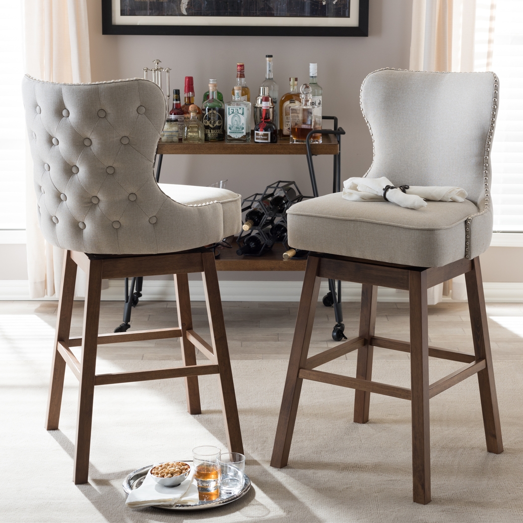 Bethpagea Beige Swivel Barstool, Set of 2 - Thumbnail - Image 2