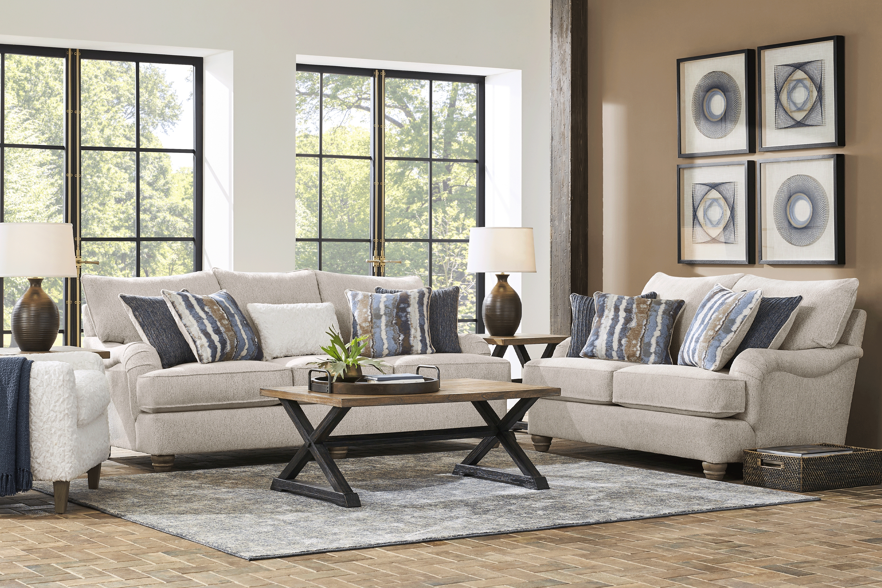 Beverly Glen Beige 7 Pc Living Room with Sleeper Sofa - Thumbnail - Image 1