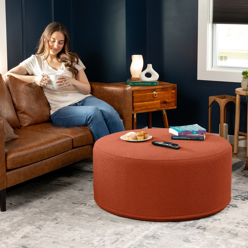 Bevina II Terracotta Orange Polyester Fabric Ottoman | Rooms to Go