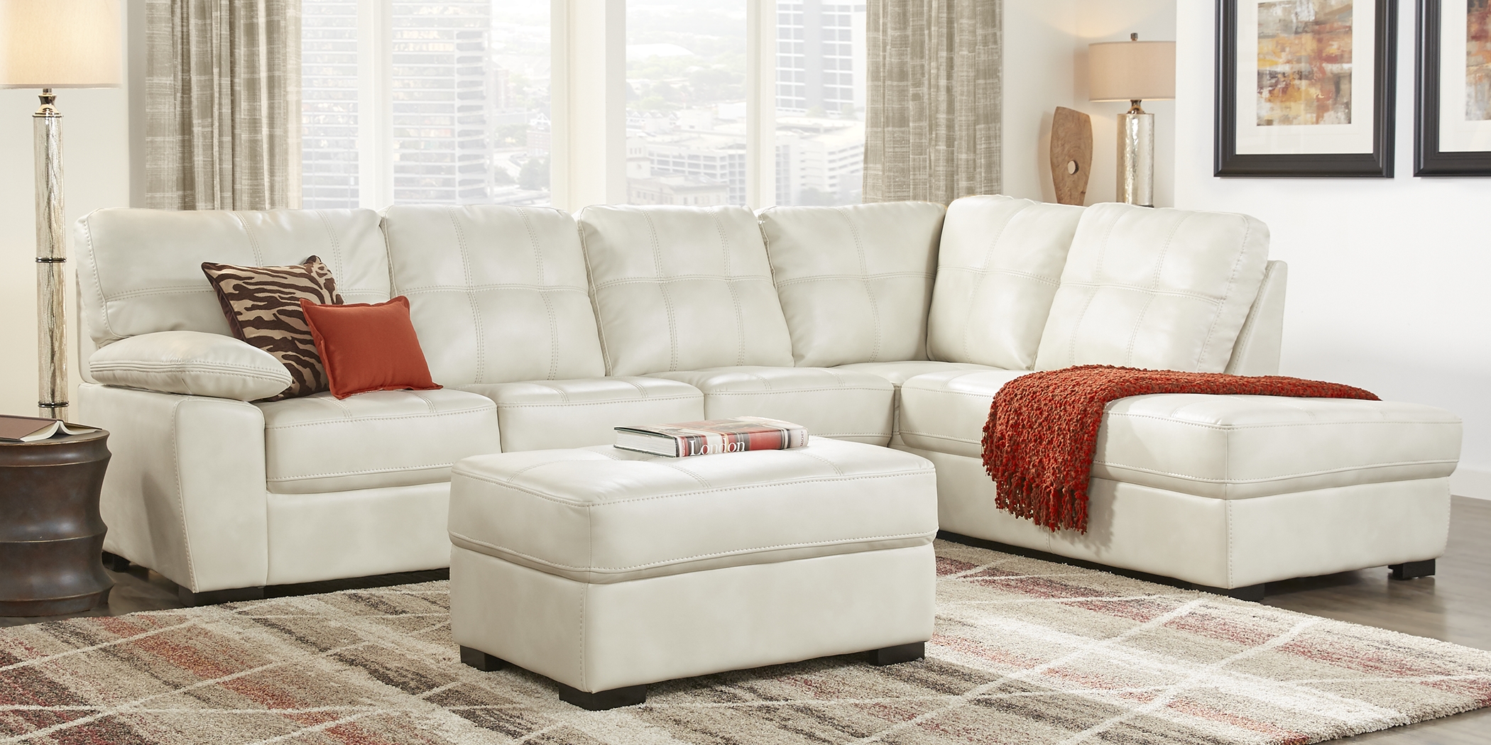 Bexley Square Cream 3 Pc Sectional Living Room - Thumbnail - Image 1