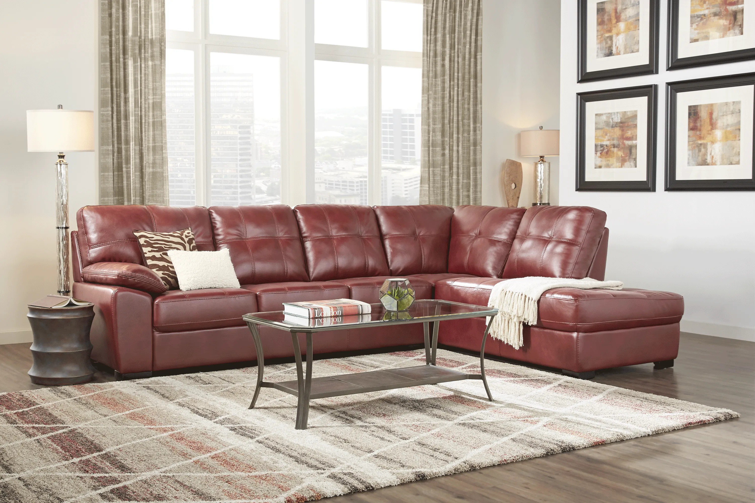 Bexley Square Red 5 Pc Sectional Living Room - Thumbnail - Image 1