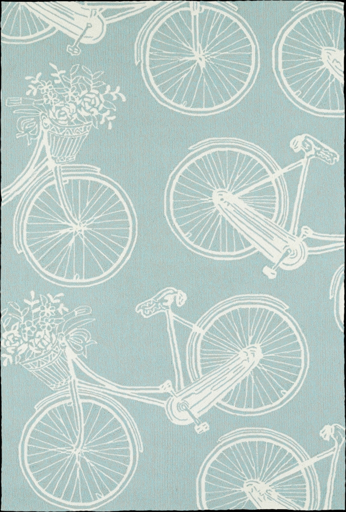 Bicycle Adventure Blue 7'6 x 9' Indoor/Outdoor Rug - Thumbnail - Image 1