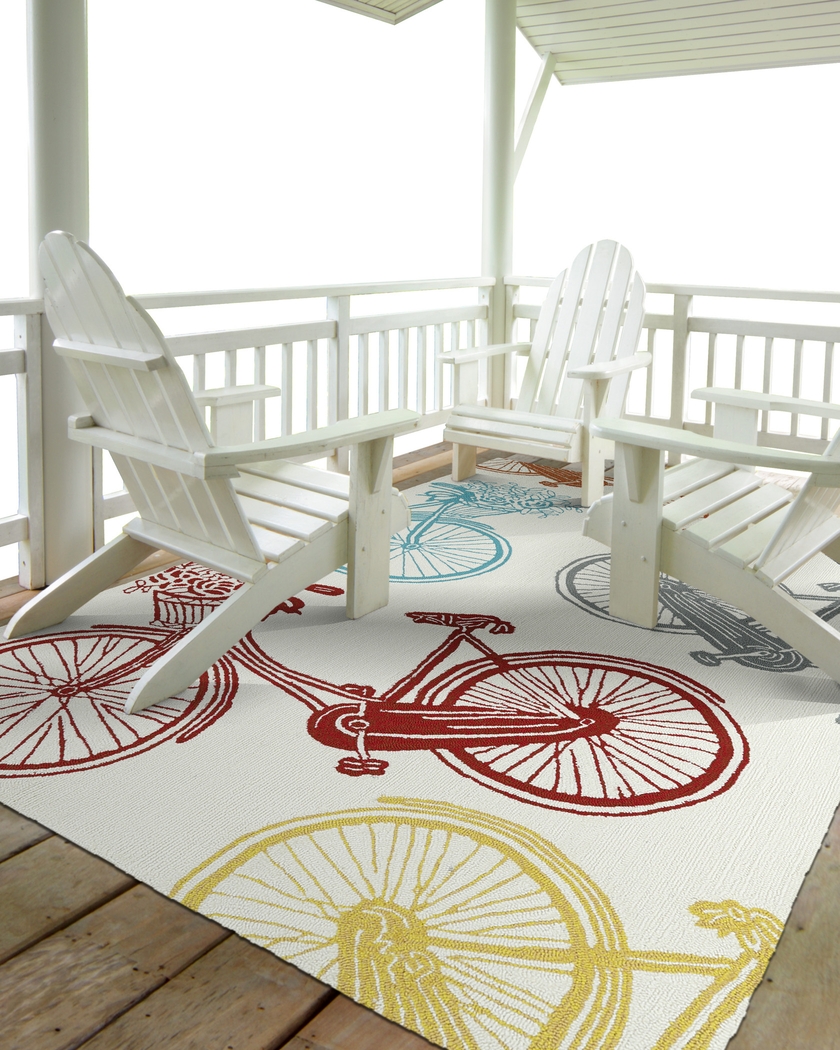 Bicycle Adventure Ivory 7'6 x 9' Indoor/Outdoor Rug - Thumbnail - Image 2