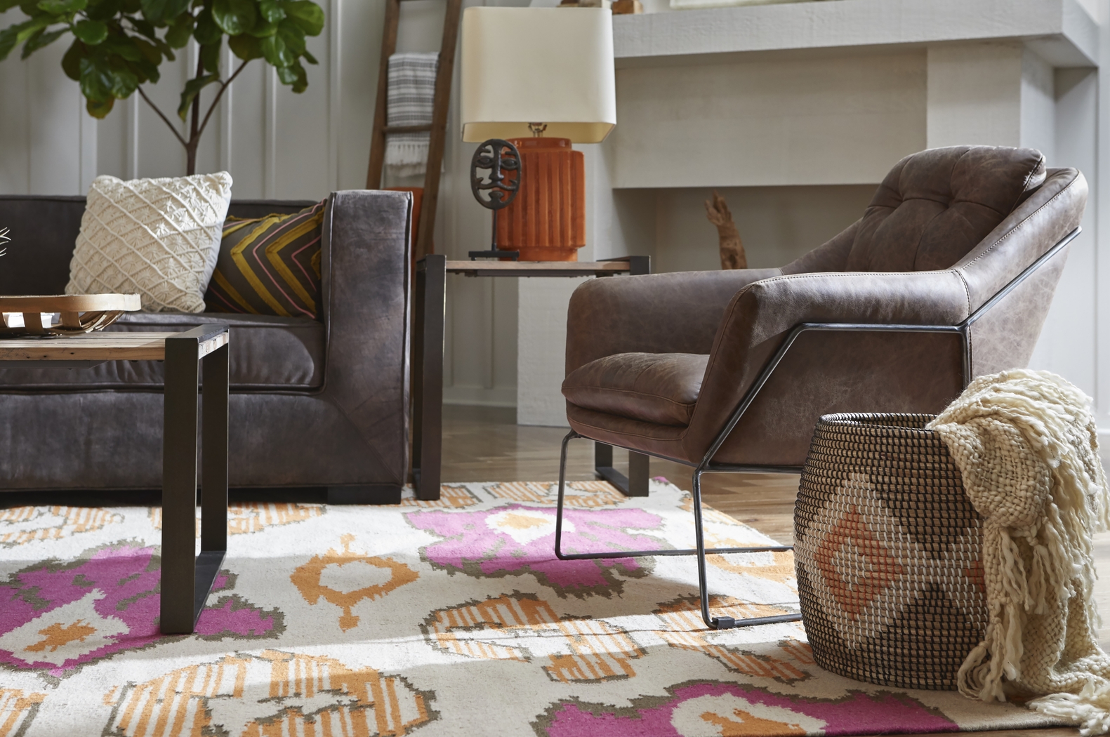 Bidwell Brown Leather Accent Chair - Thumbnail - Image 2