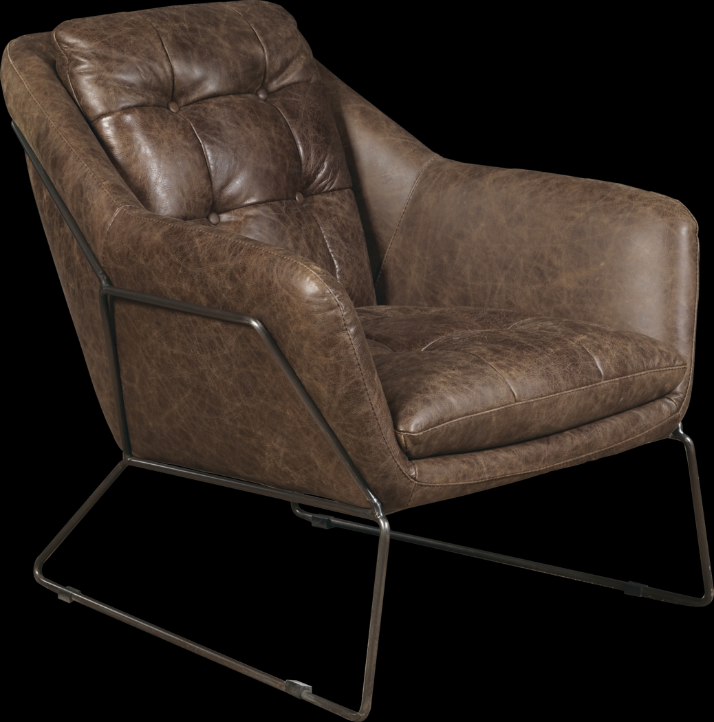 Bidwell Brown Leather Accent Chair - Thumbnail - Image 1