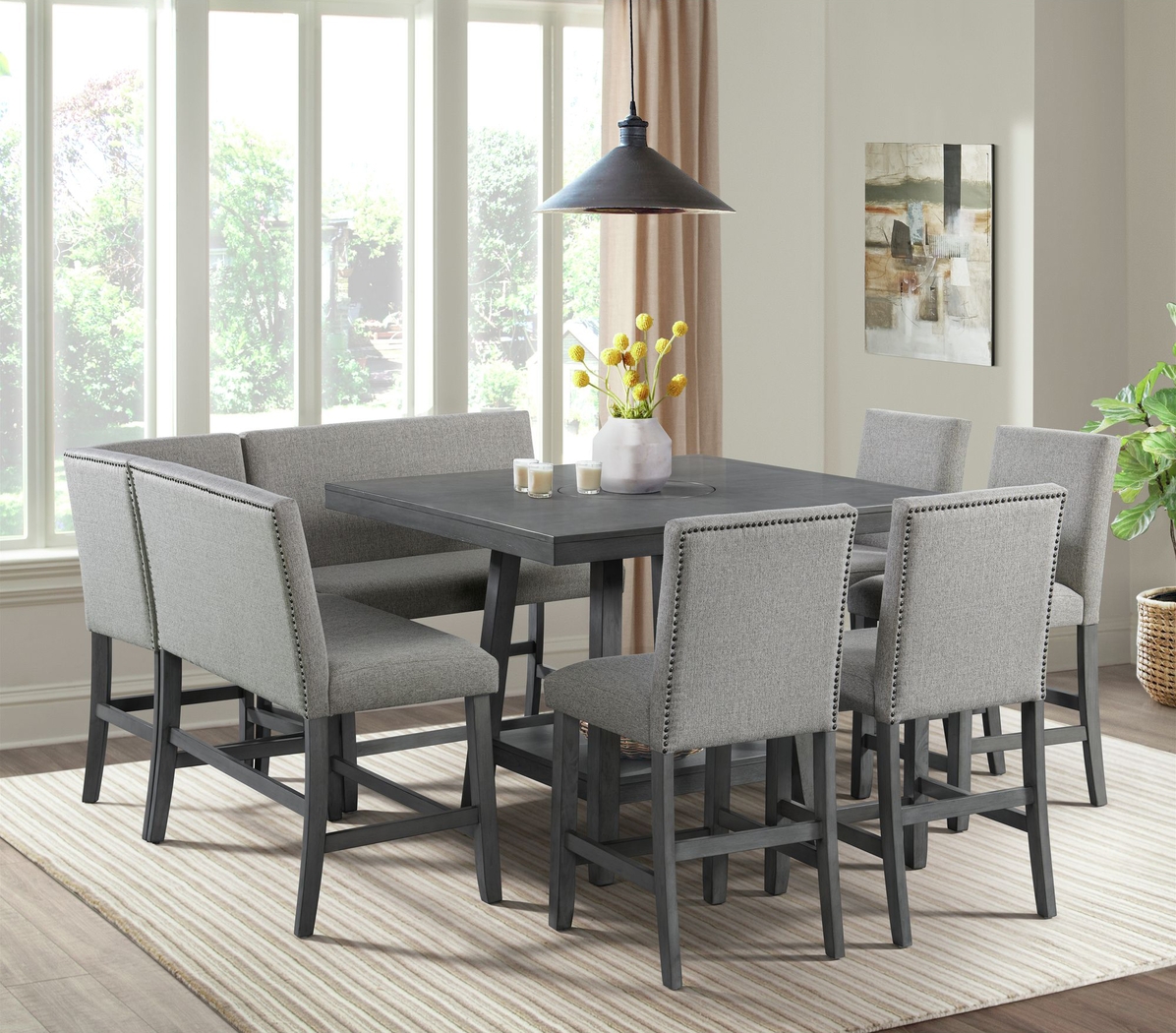 Binebtat Gray Counter Height Corner Bench - Thumbnail - Image 2