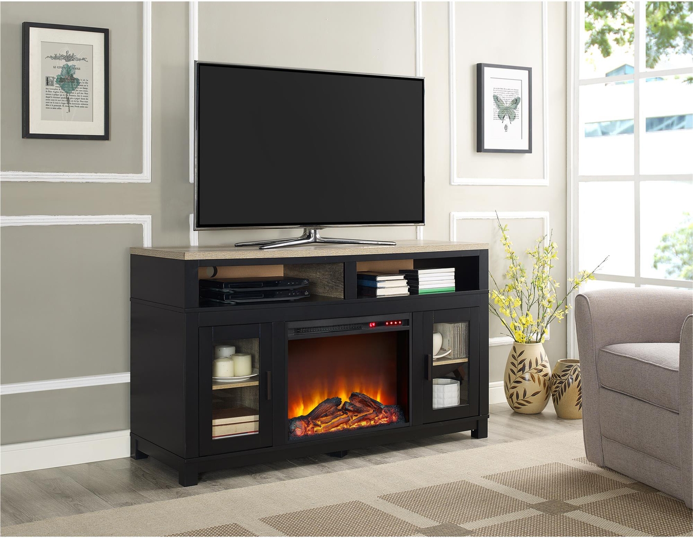 Bingen Black 54 in. Console with Electric Fireplace - Thumbnail - Image 5